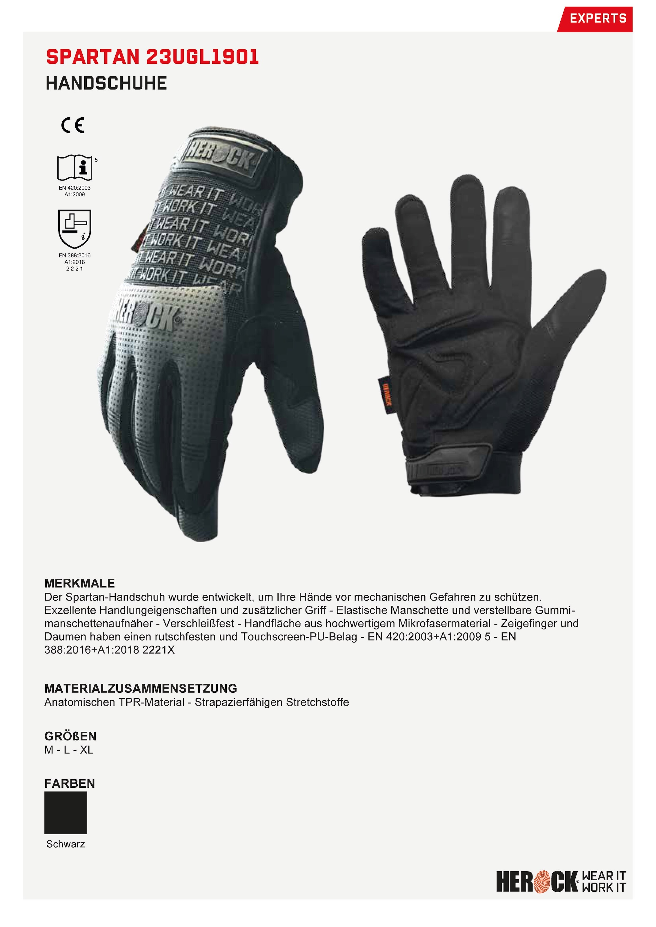 Daumen Touchscreen-PU Stretch, | an Strapazierfähiger Herock Friday Black BAUR »Spartan«, Zeigefinger Montage-Handschuhe und