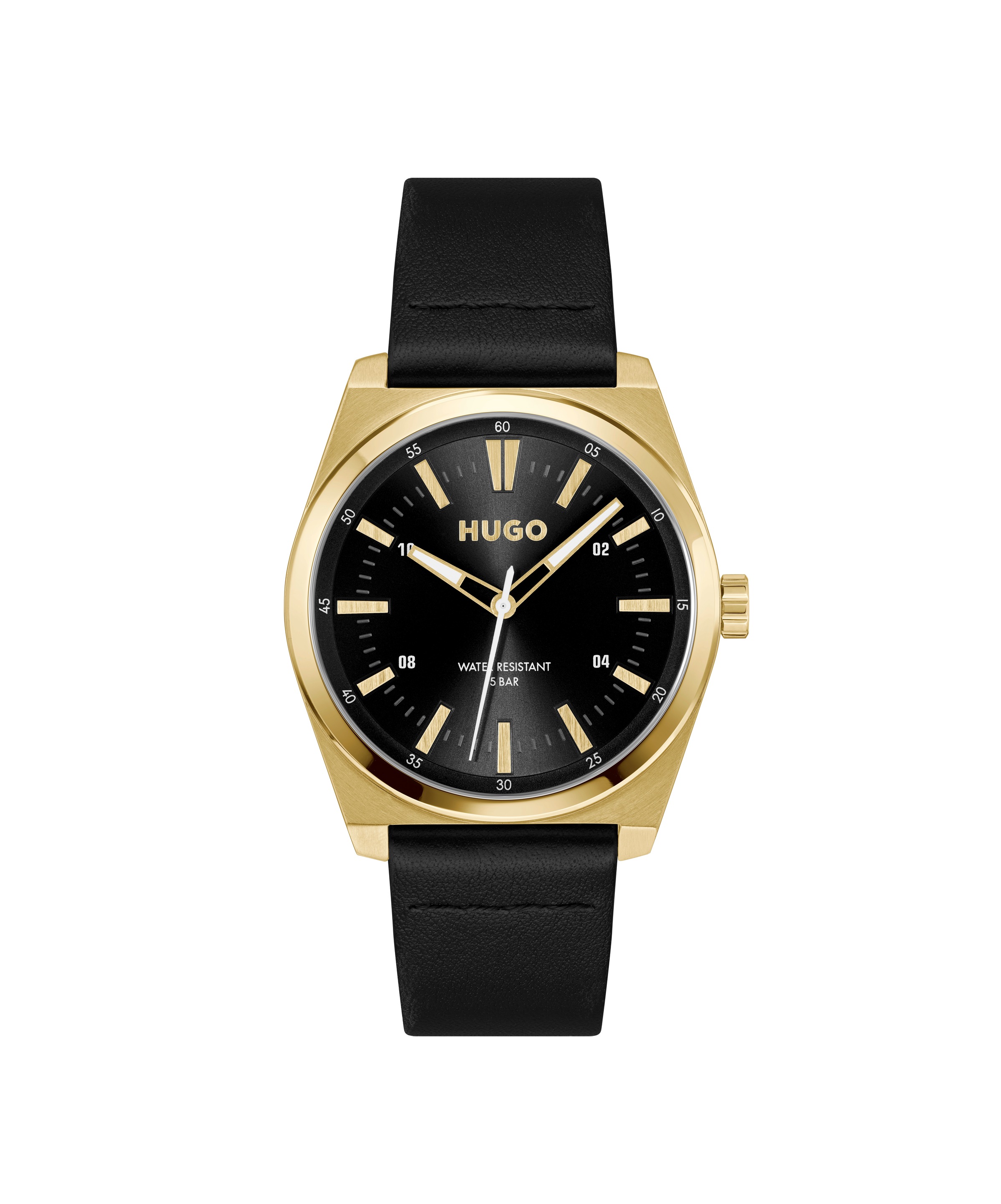 HUGO Herren Quarzuhr "ARK"schwarz, goldfarben, Armbanduhren, Armbanduhr, Herrenuhr, Lederarmband, analog