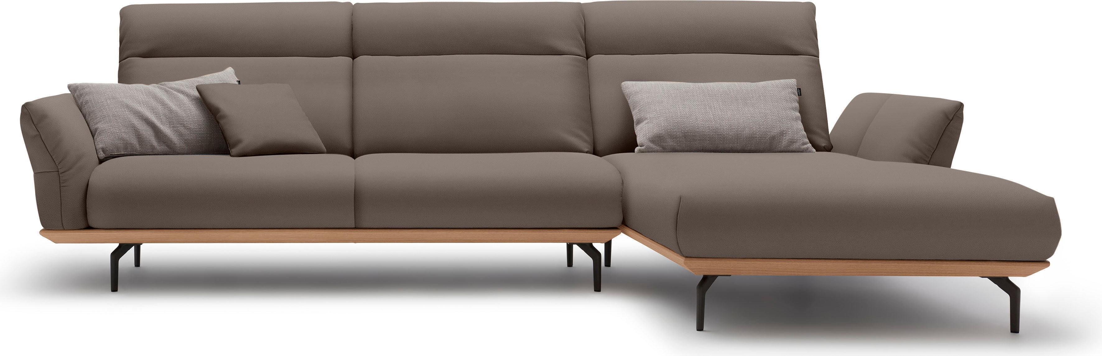 Creation BY ROLF BENZ Ecksofa "CR.460 Design-Sofa, verstellbare Rückenlehne, L-Form" Sockel in Eiche, Winkelfüße in Umbragrau, Breite 318 cm
