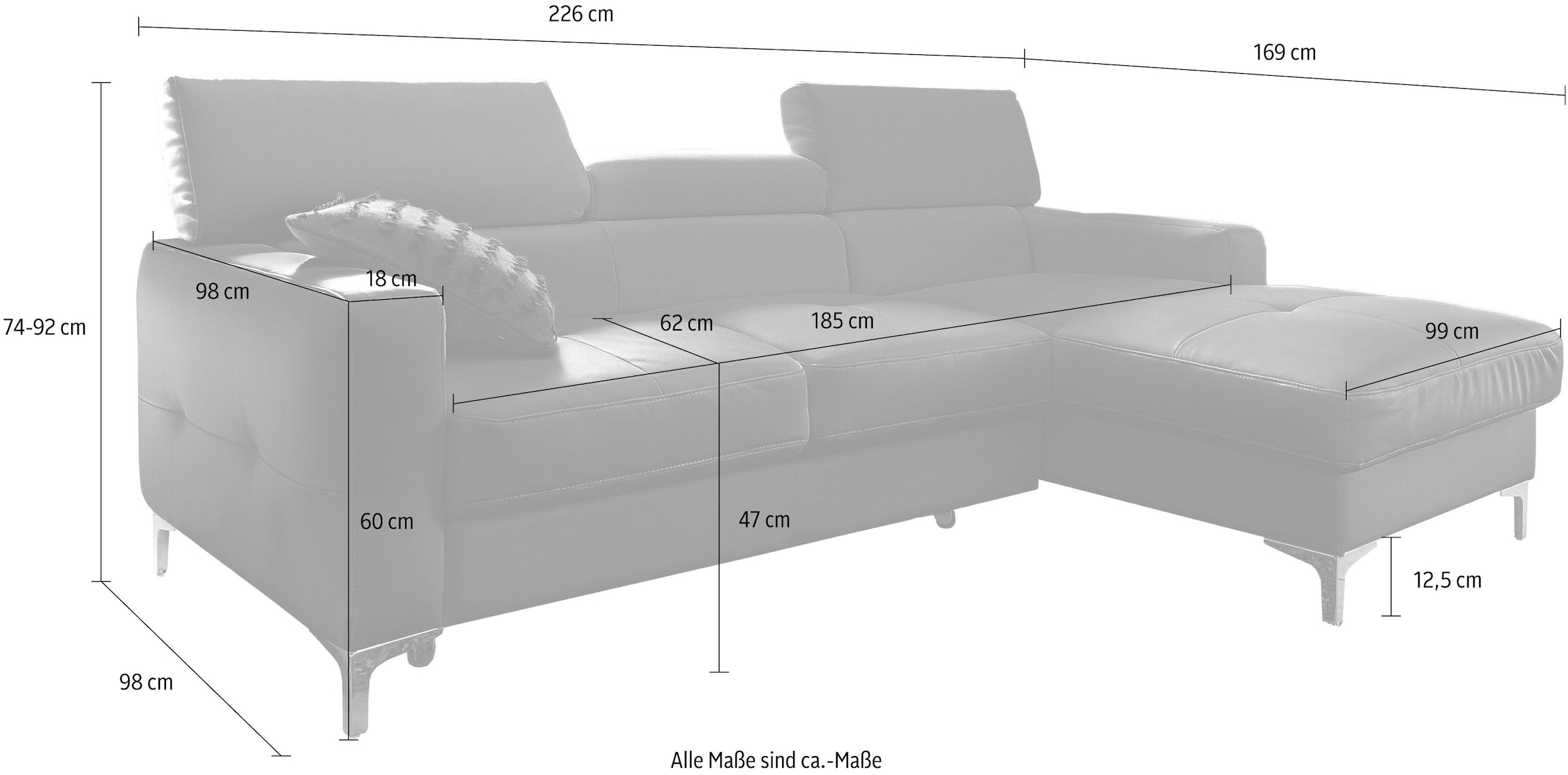 COTTA Polstergarnitur »Sammy L-Form«, (Set), Set bestehend aus: Ecksofa mit Kopfteilverstellung & Hocker
