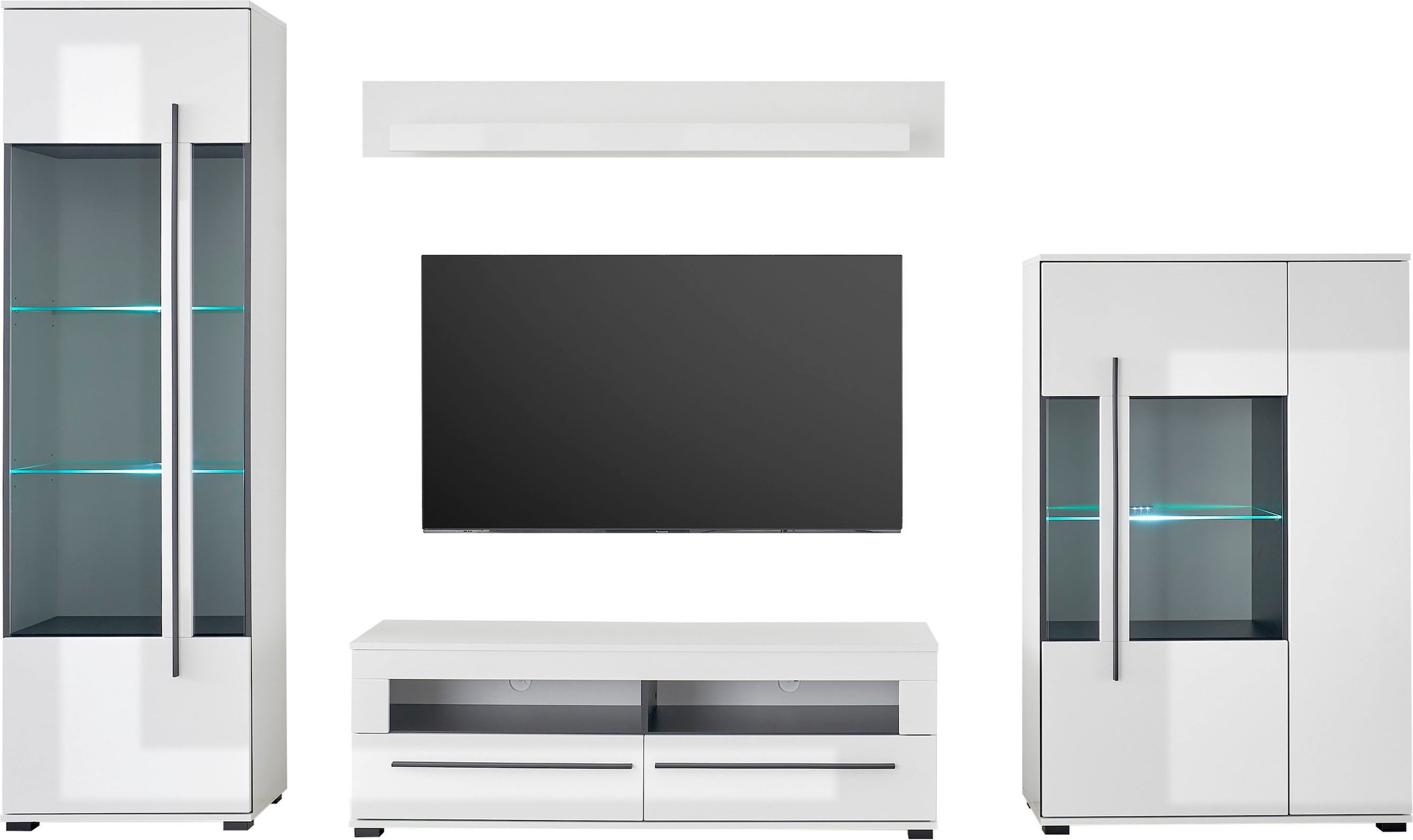 INOSIGN Wohnwand »Cantara, moderne Anbauwand, Wohnzimmer-Set, in Eiche Evoke oder Weiß«, (Set), enthält zwei Vitrinen, ein Lowboard und ein Wandboard