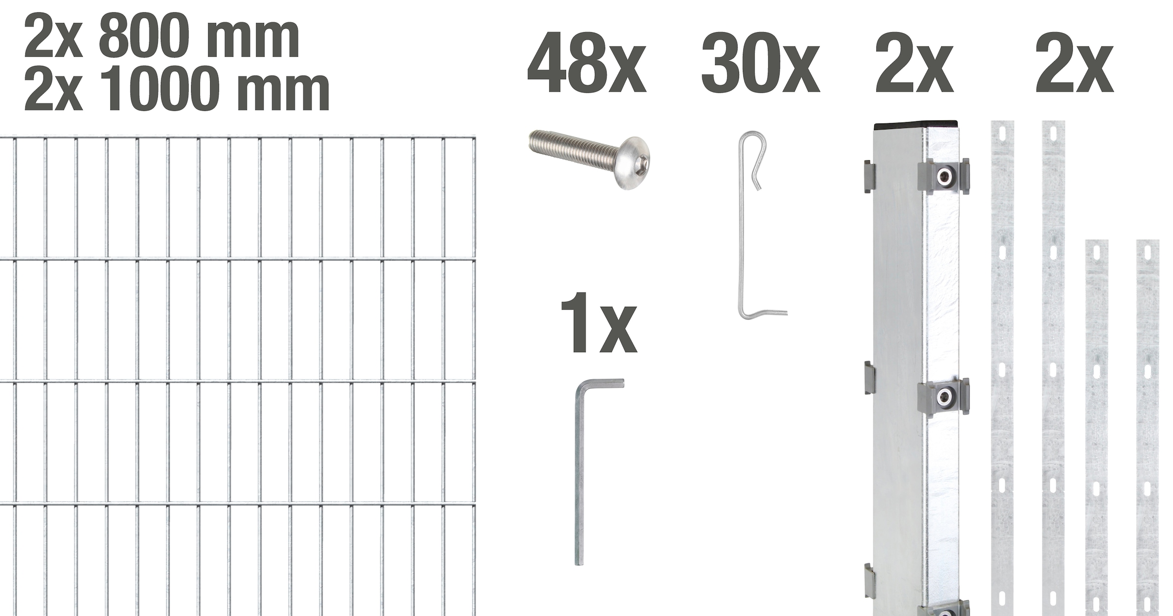 Alberts Gabionenzaun "Gabionen-Grundset Step²", feuerverzinkt, Höhe: 100 und 180cm, Breite: 2m, zum Aufschrauben