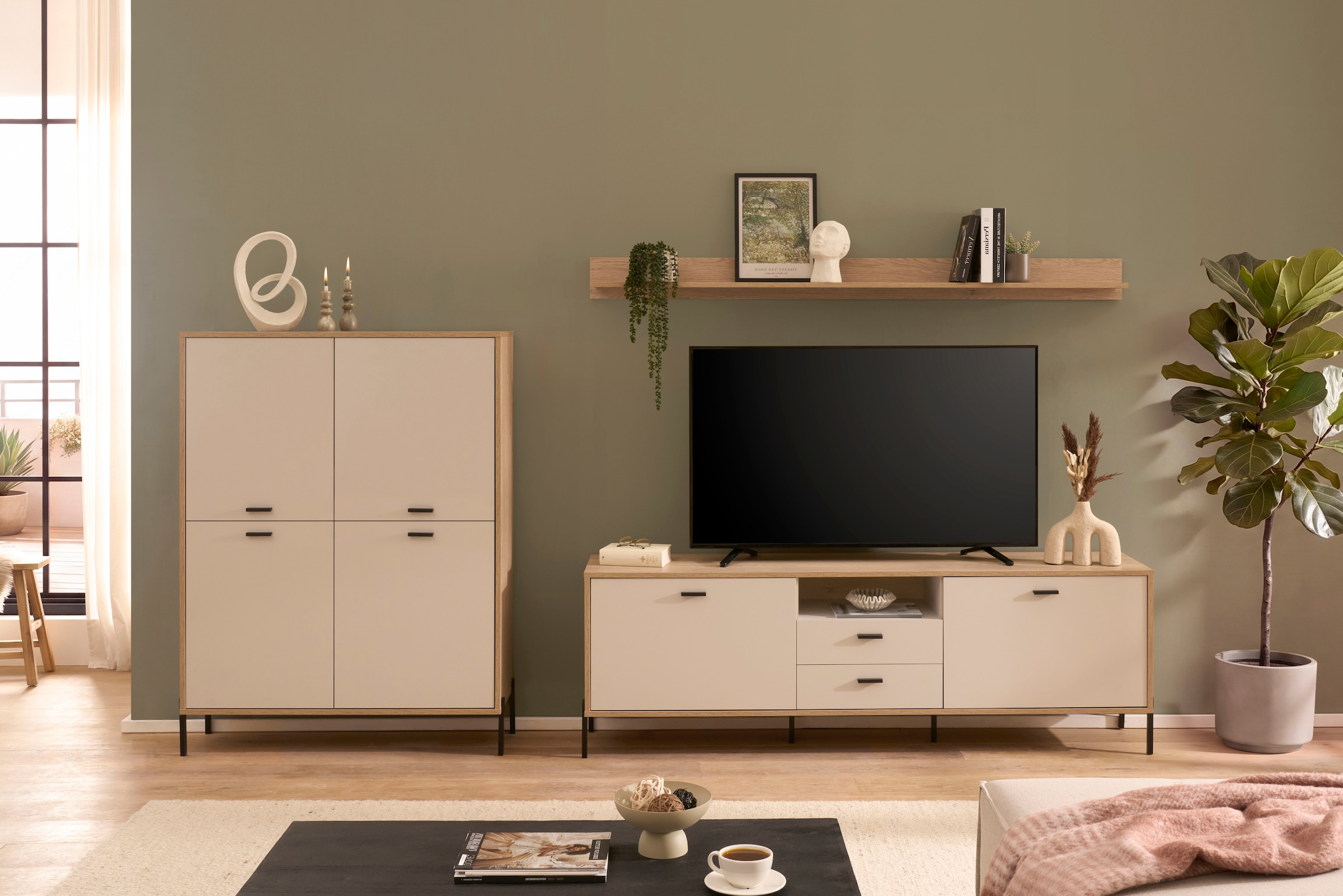 Home affaire Wohnwand »Fredericia, moderne Anbauwand, Komplettset in Kaschmir« Set, 3 Stk. tlg.