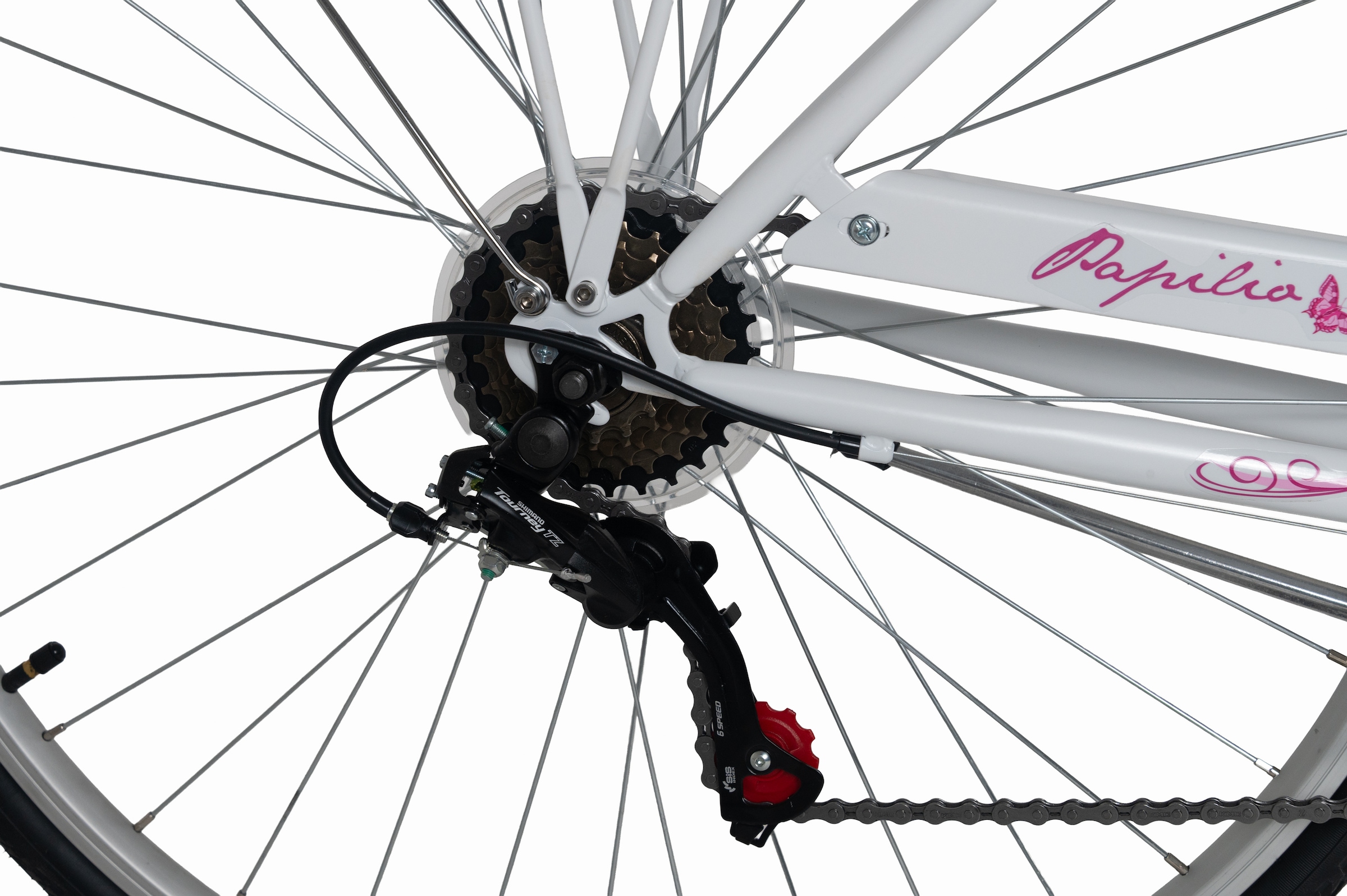 Dacapo Cityrad »DaCapo Citybike 28'' Papilio weiß-Pink mit Korb RH 48 cm« 6 Gang Shimano Tourney Schaltwerk Kettenschaltung