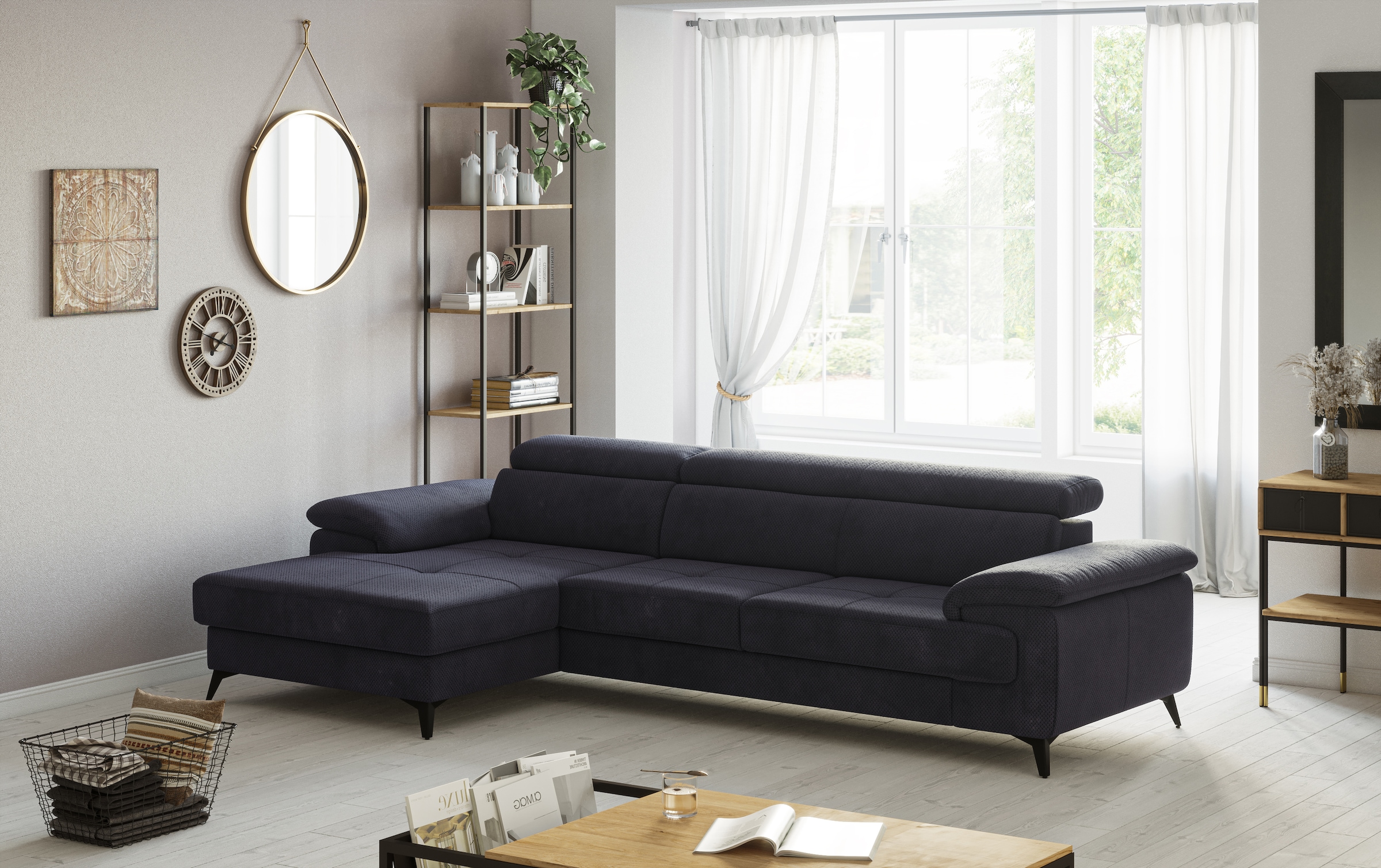 OTTO home Ecksofa "Astra L-Form, B: 300 cm, inkl. Kopfteilverstellung" opt. Schlaffunktion + XL-Bettkasten, LF:222x124cm, Wellenunterfederung