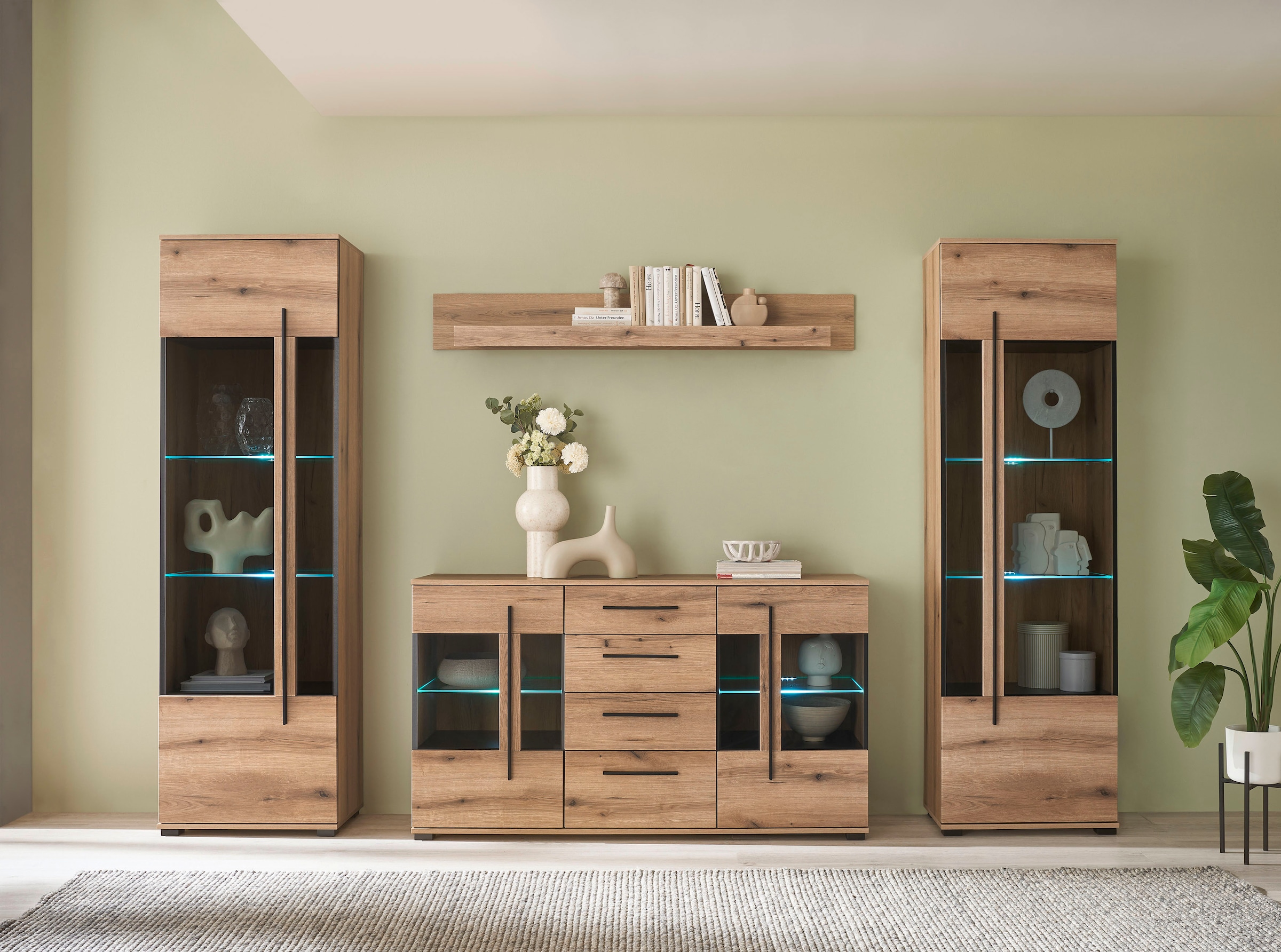 Home affaire Wohnwand "Cantara, Anbauwand, Wohnzimmer-Set, in Eiche Evoke, Weiß oder Kaschmir" Set, 4 Stk. tlg.