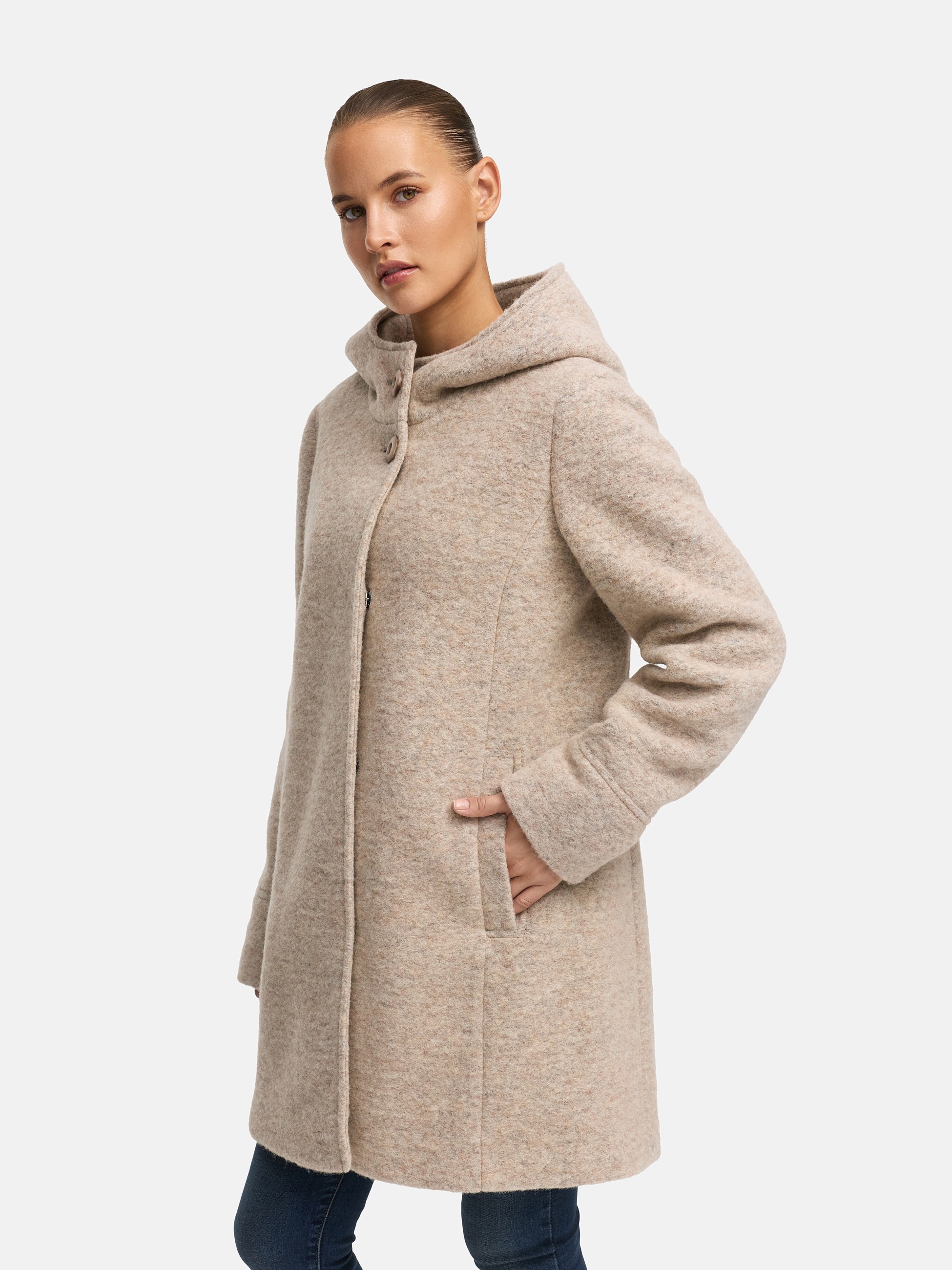 Thumbnail - MANISA Wolljacke mit Kapuze Wollparka mit Kapuze und verdeckten Knöpfen