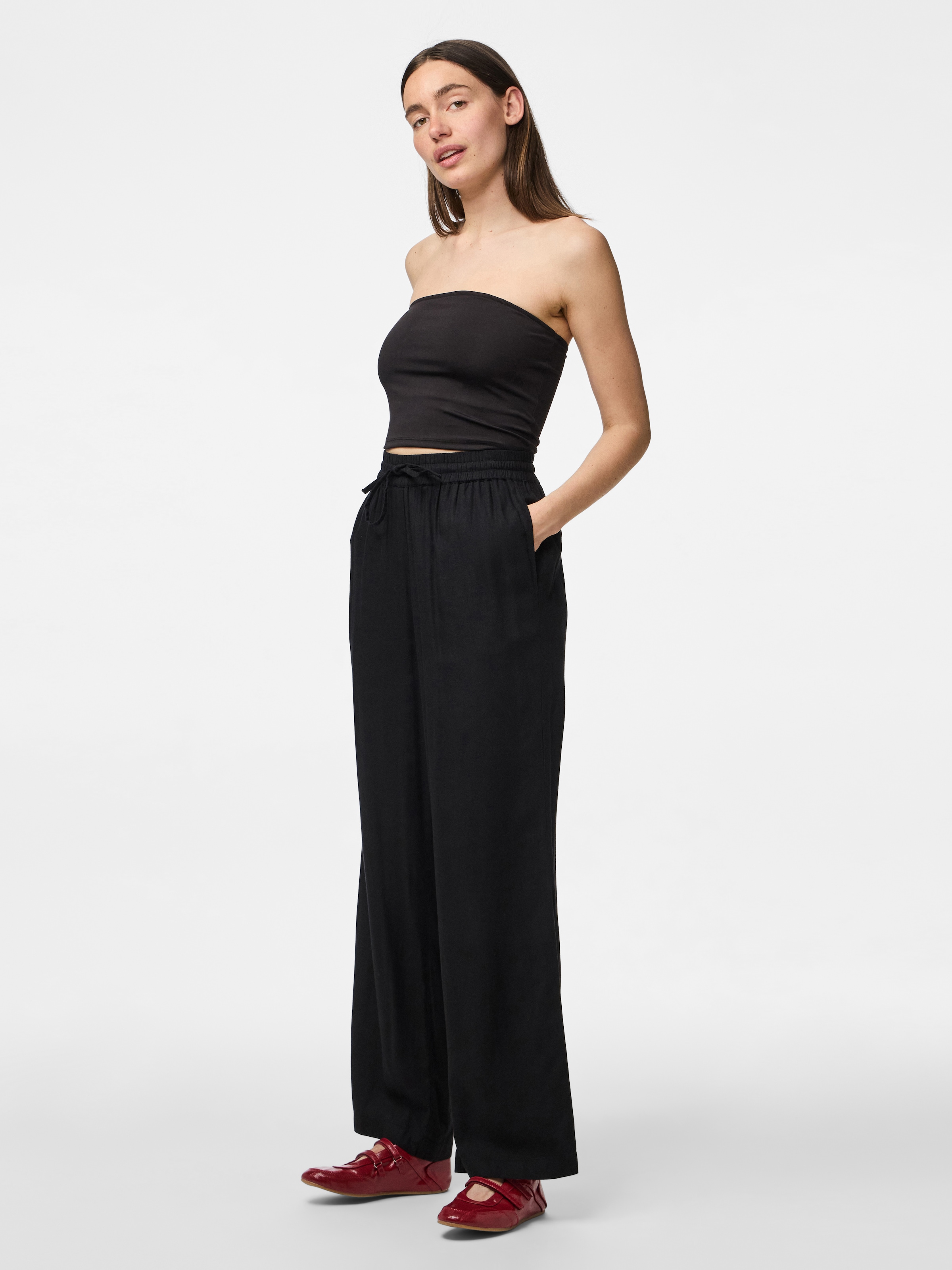 pieces Schlupfhose »PCPIA HW WIDE PANTS WVN NOOS«, Sommerhose, mit Leinen