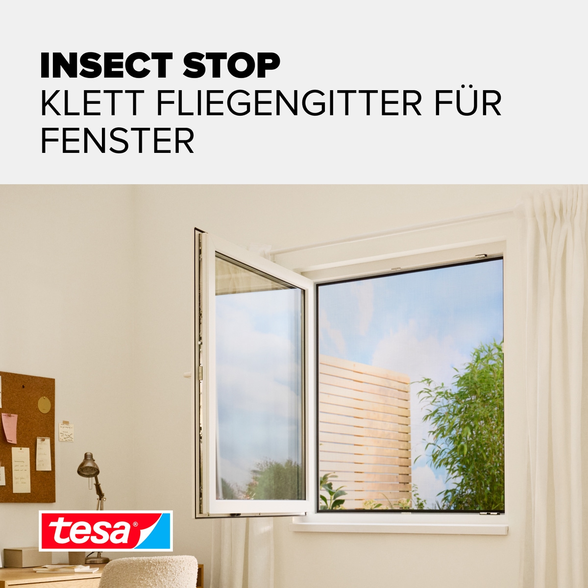 tesa Fliegengitter-Gewebe »Klett Fliegengitter für Fenster - Insektenschutz« Packung, Fliegennetz, Klettband, 1 Stk. tlg. Fliegen Netz - 100 cm x 100 cm