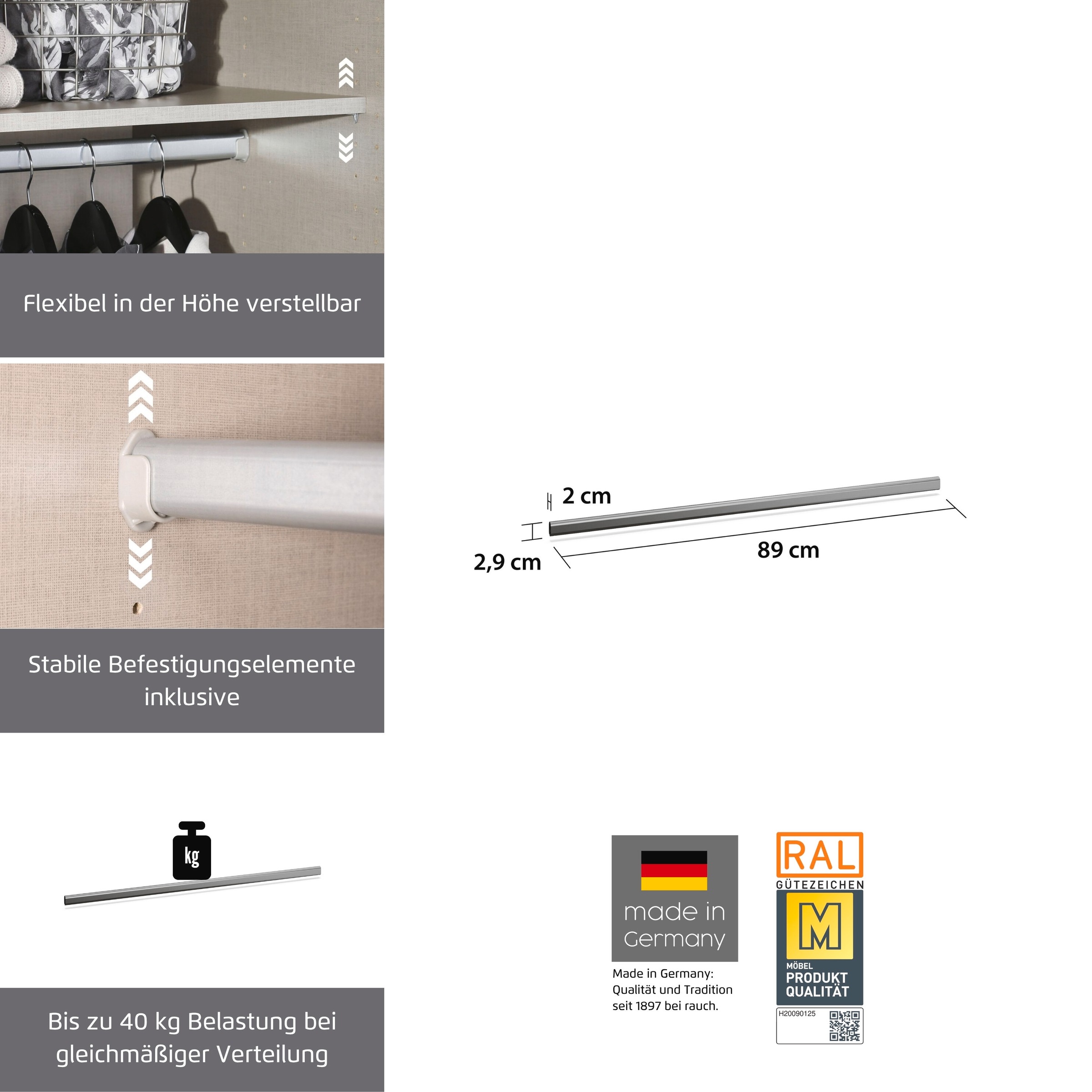 rauch Kleiderstange "Zubehör für Rauch-Schränke" Breite 89 cm, für Rauch-Sc günstig online kaufen