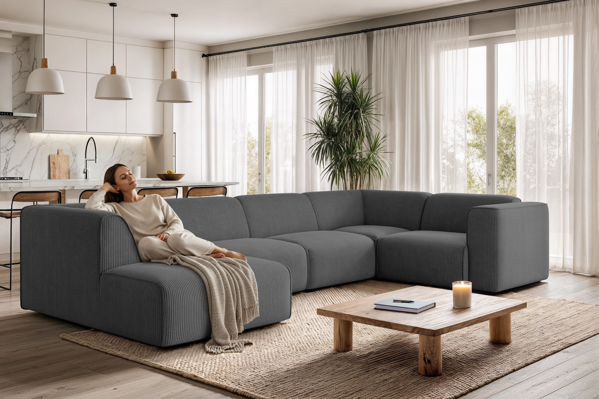 OTTO home Wohnlandschaft "Merid U-Form, B: 367 cm" jederzeit durch Module erweiterbar