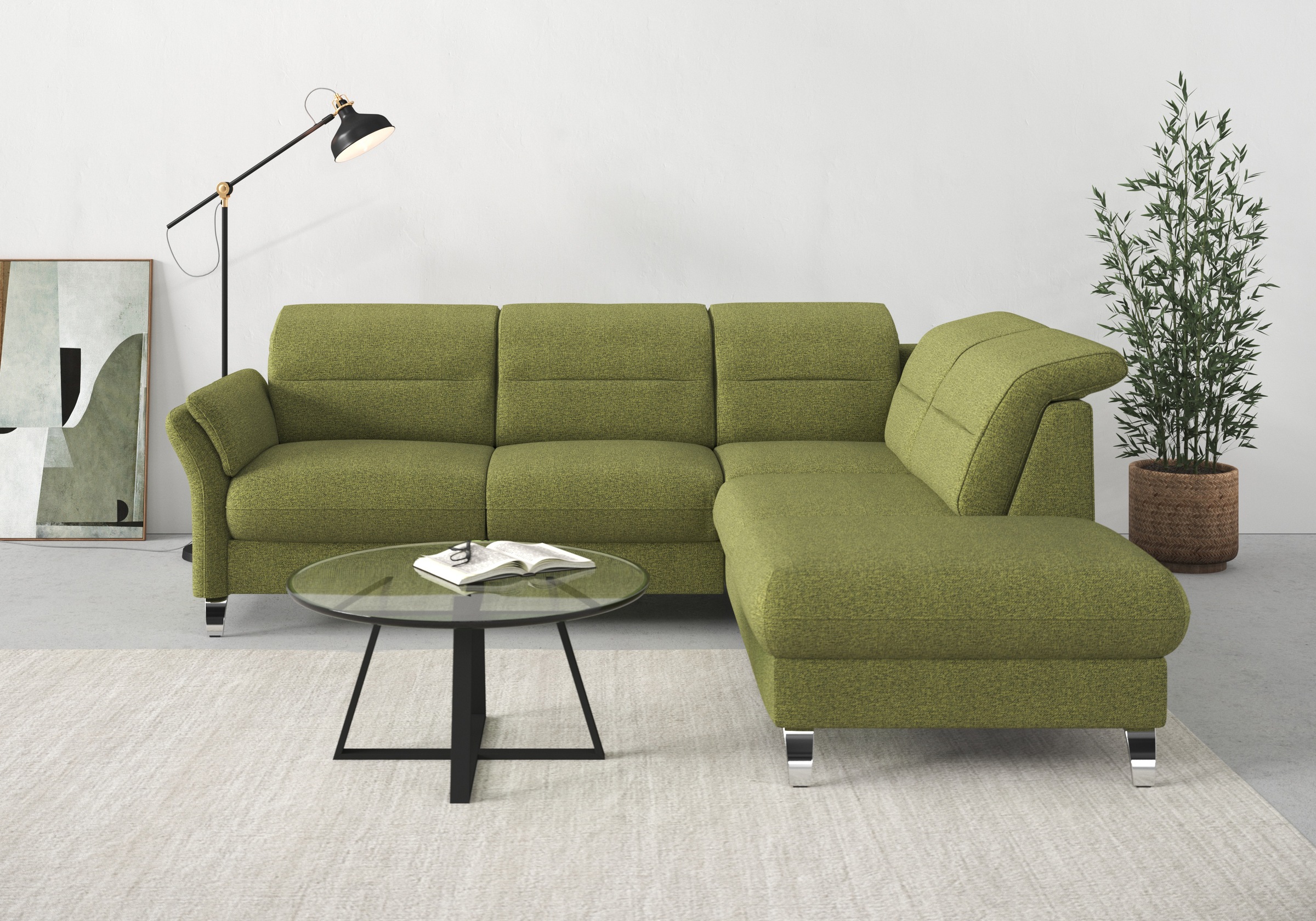 sit&more Ecksofa »Grenoble L-Form mit Federkern«, wahlweise mit Bettfunktion, Bettkasten, Arm- und Kopfteilverstellung