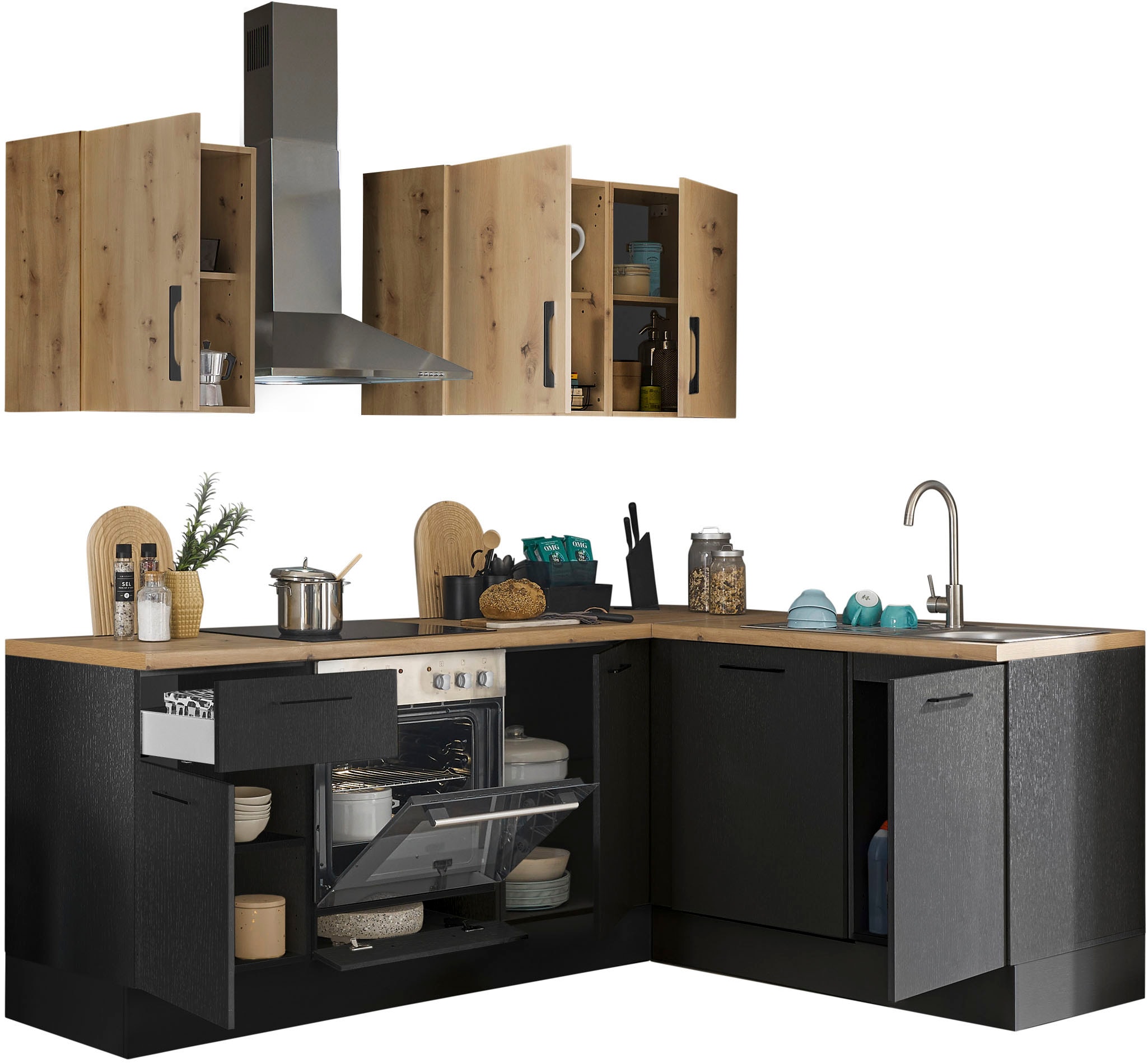 BASIC by Balculina Winkelküche »Turin«, Stellmaße 220x175 cm, wahlweise mit E-Geräten
