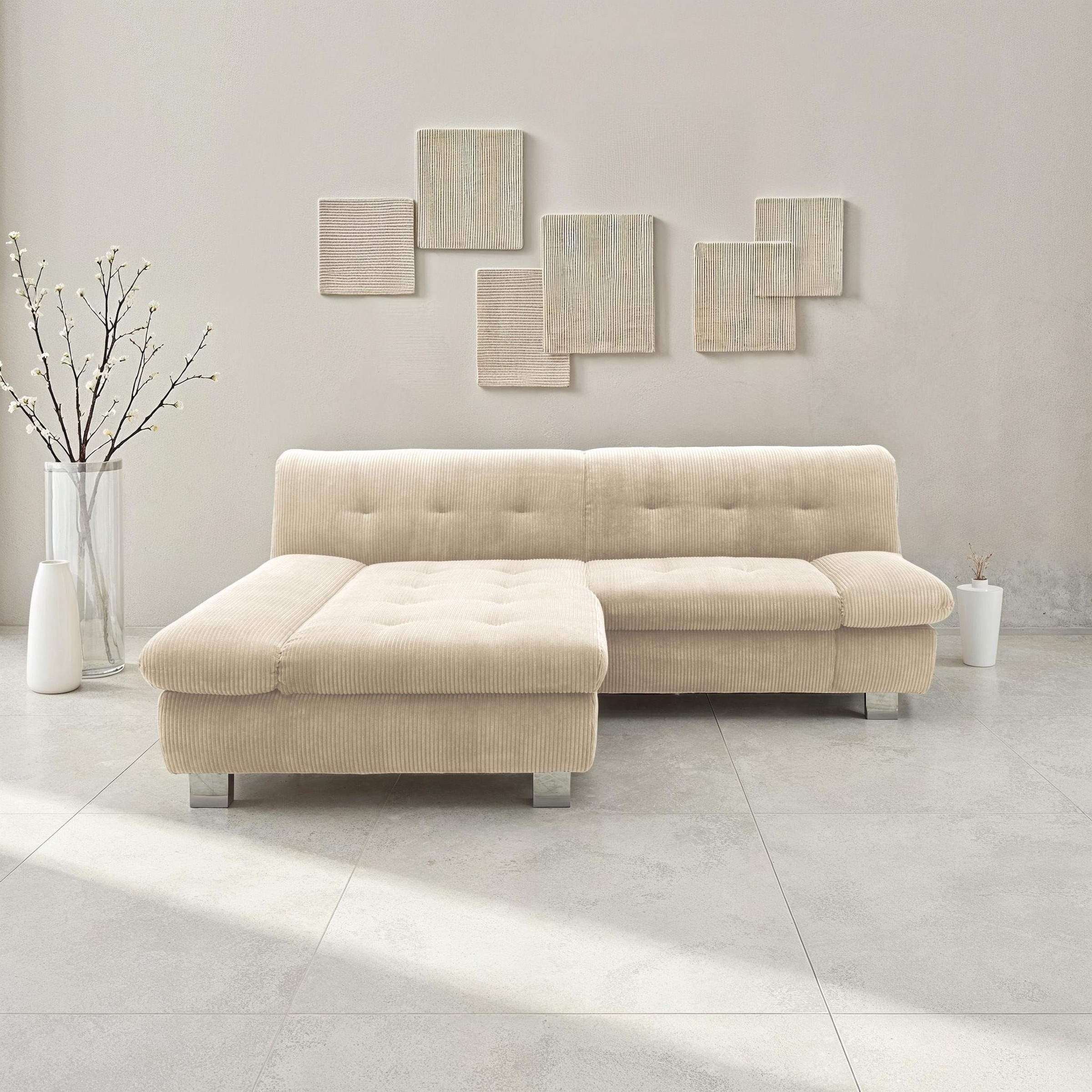 DOMO collection Ecksofa »100031 kompakte Stellmaße, komfortabel und bequem, L-Form«, wahlweise mit Bettfunktion und Armteilverstellung. Breite 234cm