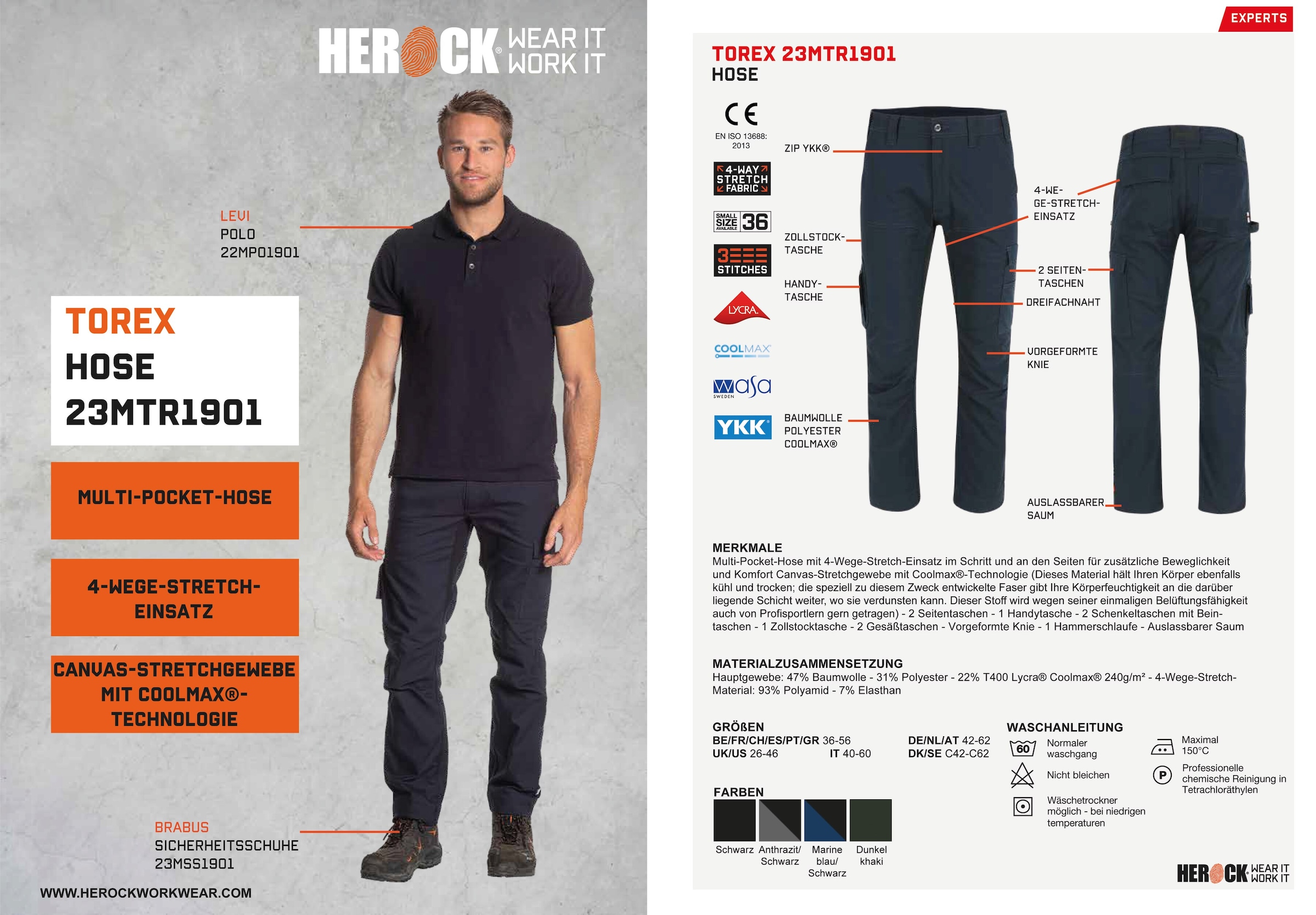| Herock BAUR 4-Wege-Stretch, »Torex«, Black Multi-Pocket, Friday Arbeitshose Coolmax®-Technologie mit