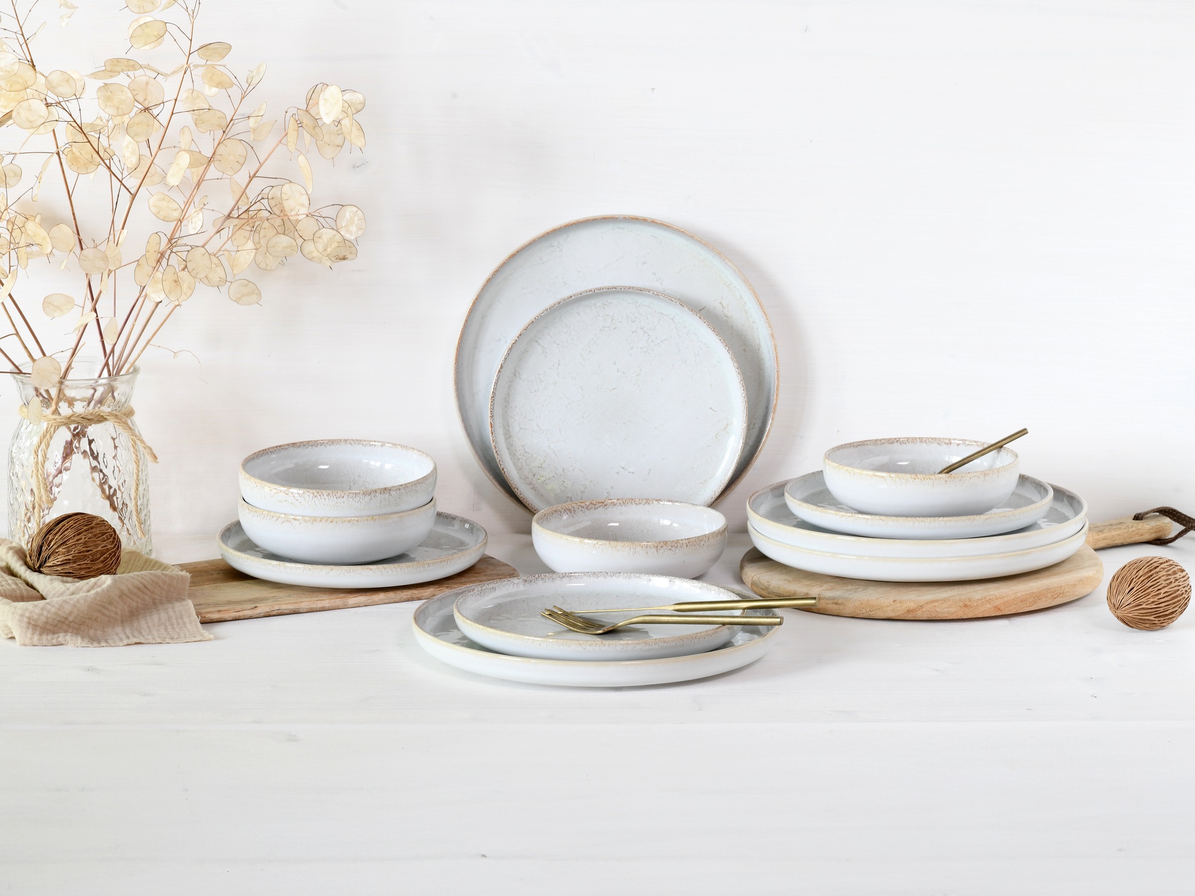 CreaTable Teller-Set »Uno Vintage Offwhite, Tellerset 12-tlg«, (Set, 12 tlg.), Shabby Look, Vintage Style