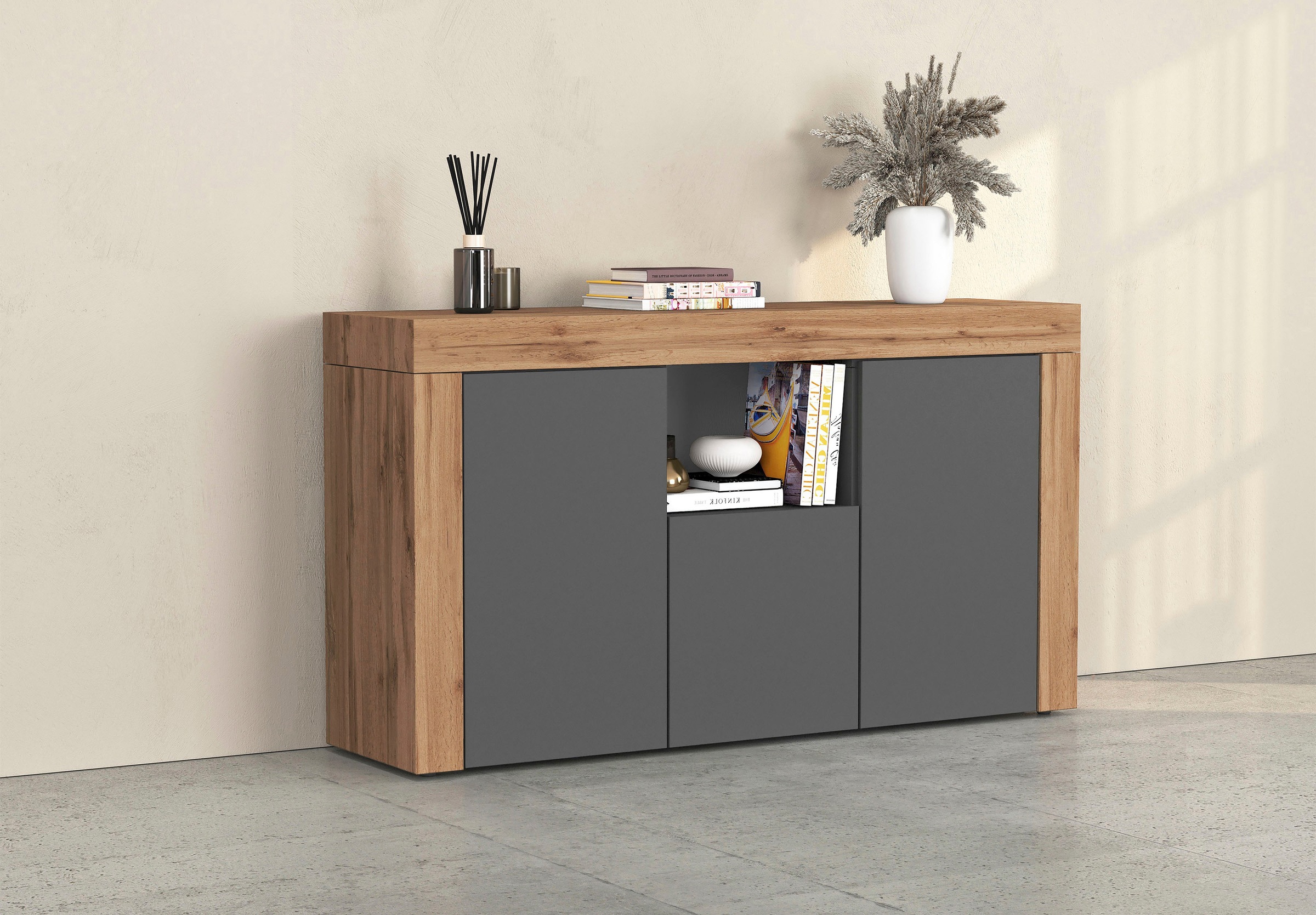 INOSIGN Sideboard "CHRONOS Breite 155 cm mit 3 Türen, 1 offenes und 6 gesch günstig online kaufen