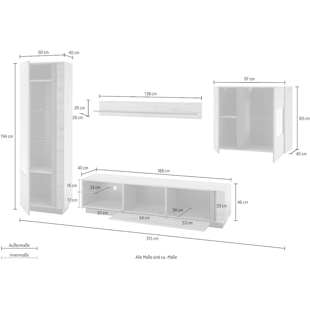 INOSIGN Wohnwand »CLAiR Kombi 23«, (Set, 4 St.)