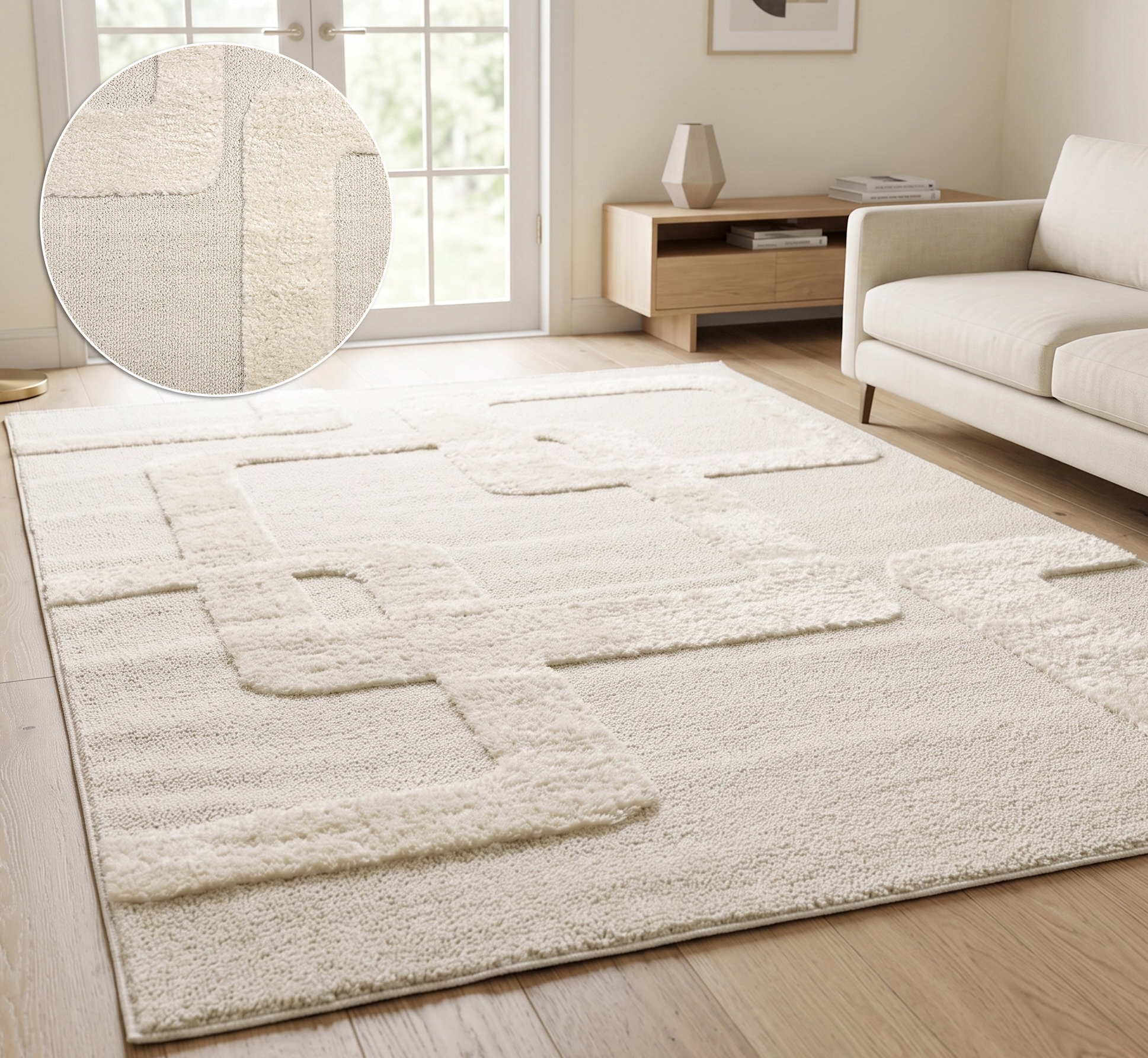 OTTO home Teppich "Modea, geometrisches Muster, 3D" rechteckig 20 mm Höhe Ton-in-Ton, Hoch-Tief, weich, Wohnzimmer, Schlafzimmer