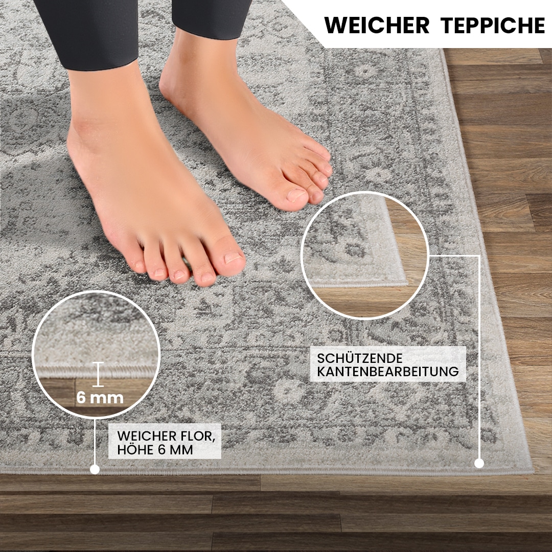 Livabliss Teppich »MENDOZA«, rund, 8 mm Höhe, Vintage Orientteppich, Kurzflor Boho Wohnzimmerteppich, Läufer