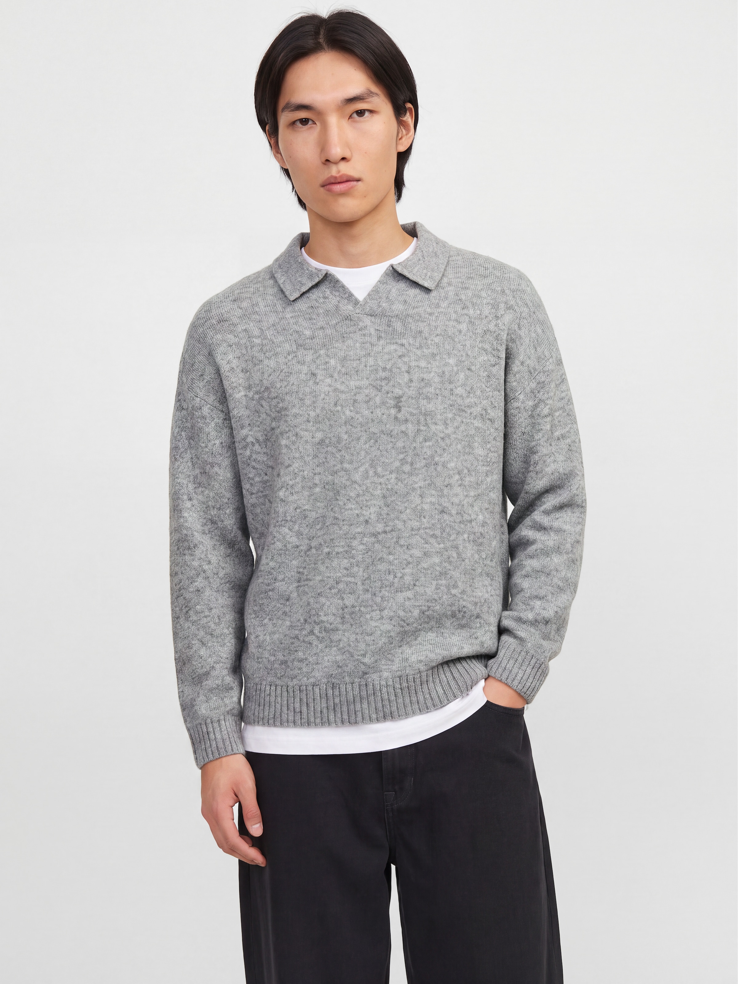 Jack & Jones Polokragenpullover "JJESOHO OLLIE KNIT SPLIT NECK SN" Materialmix, regular fit