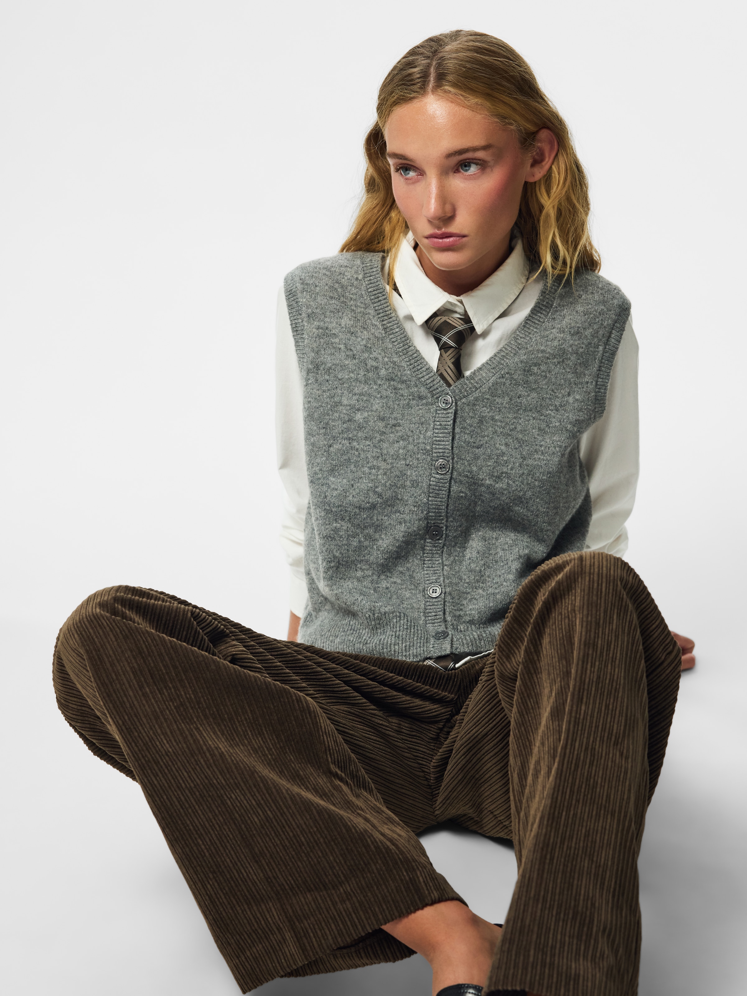 pieces Strickweste »PCSALLY SL V-NECK KNIT VEST NOOS BC« Materialmix