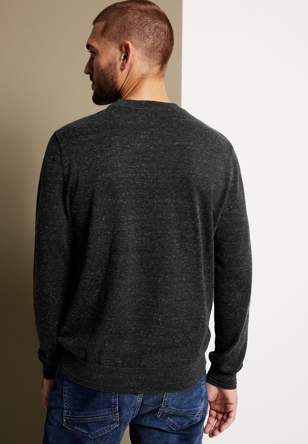 STREET ONE MEN Stehkragenpullover, mit Rippstrickdetails