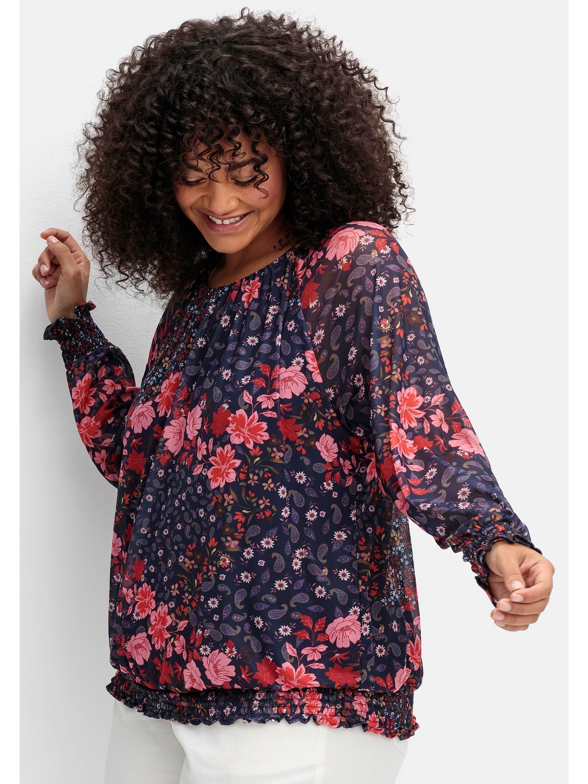 sheego by Joe Browns Langarmshirt »Große Größen«, aus gemustertem Mesh, mit gefüttertem Body