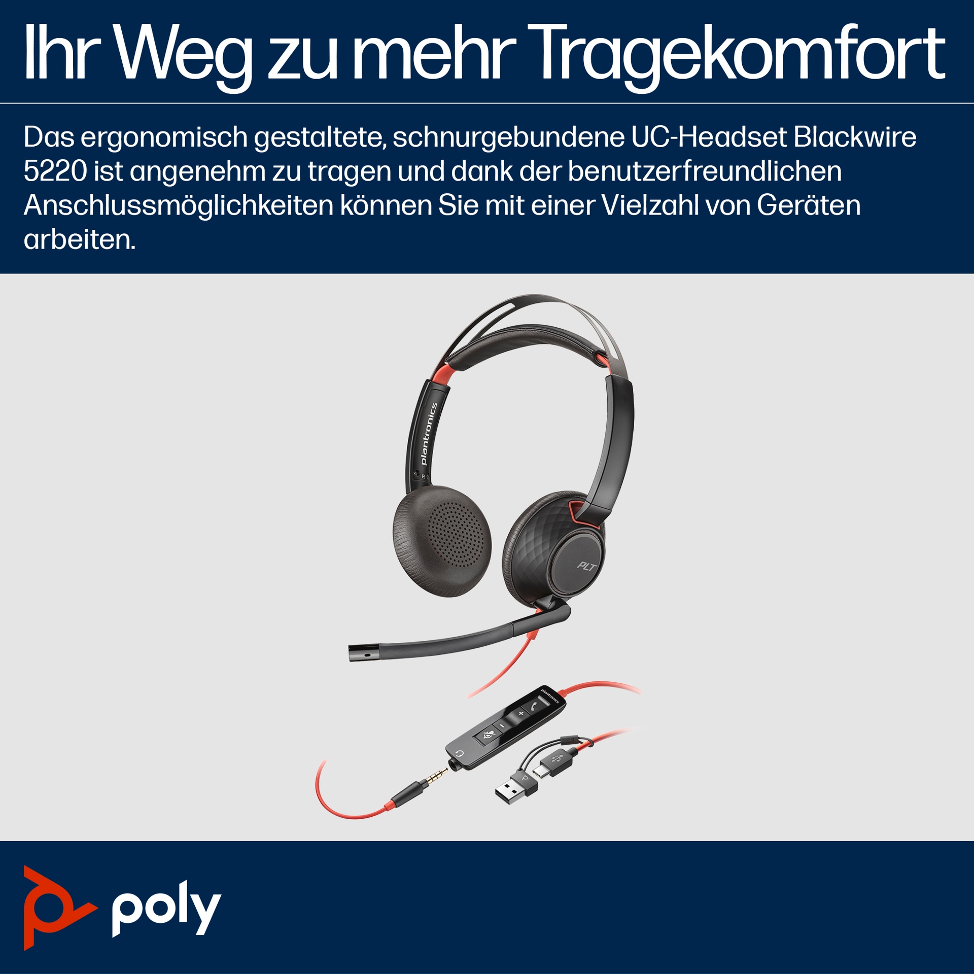 Poly On-Ear-Kopfhörer »Blackwire C5220 Stereo USB-C/A«, Noise-Cancelling