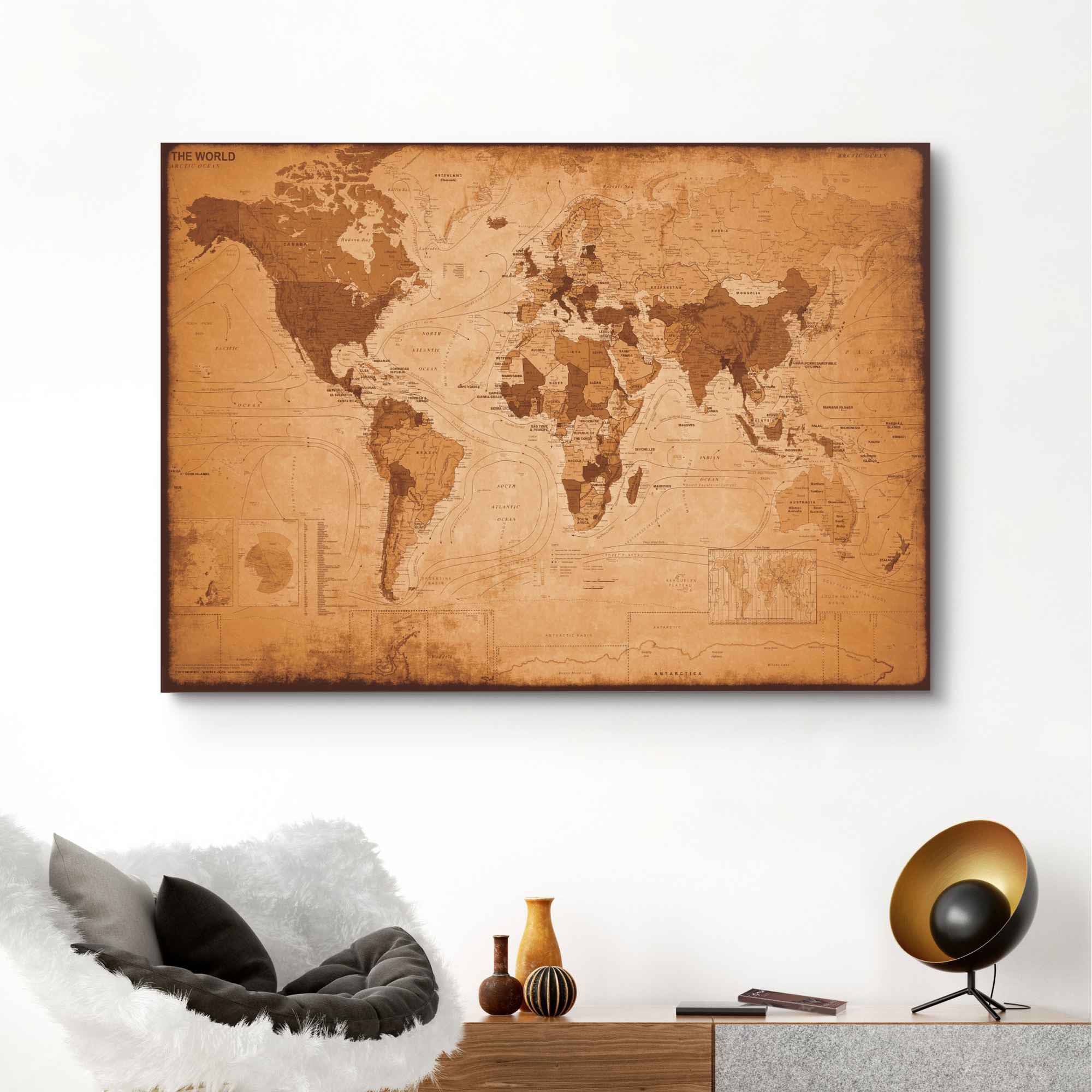 Wandbild »Wandbild Weltkarte Vintage - Landkarte - Kontinente«, Weltkarte, (1 St.)