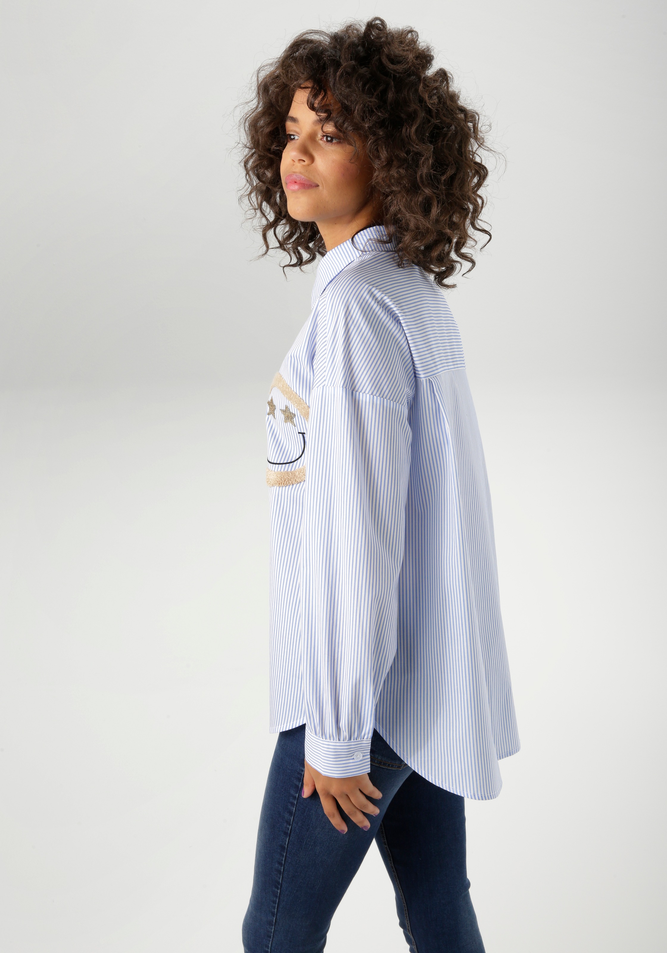 Aniston CASUAL Hemdbluse, mit Pailletten verzierte Smiley-Applikationen - NEUE KOLLEKTION
