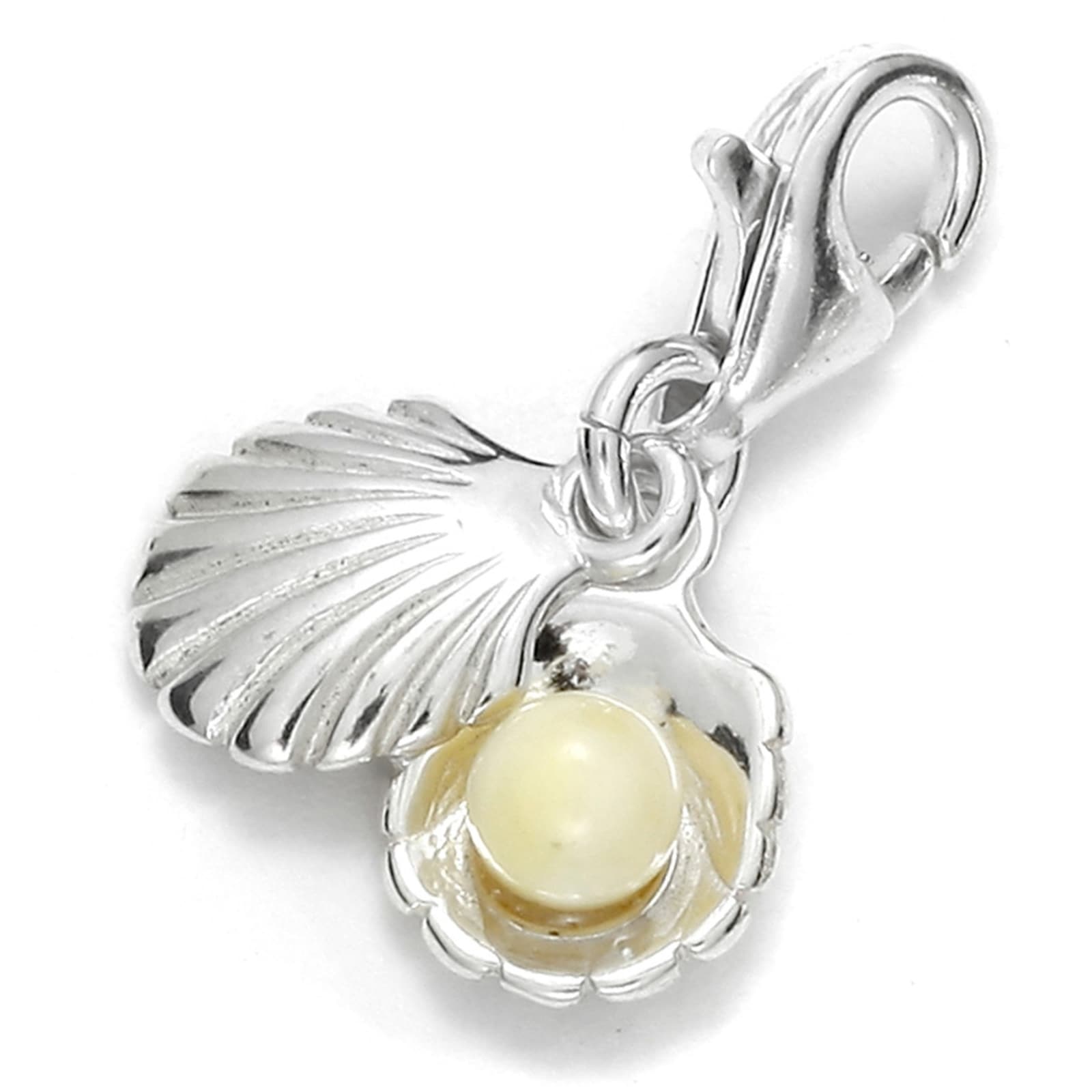 Kettenanhänger OSTSEE-SCHMUCK "Ostsee-Schmuck Charm-Einhänger Muschel Charm-Einhänger Muschel", weiß, Schmuckanhänger, Damen, 20 x 8mm, Silber 925 (Sterlingsilber), 1,3 g, Kettenanhänger