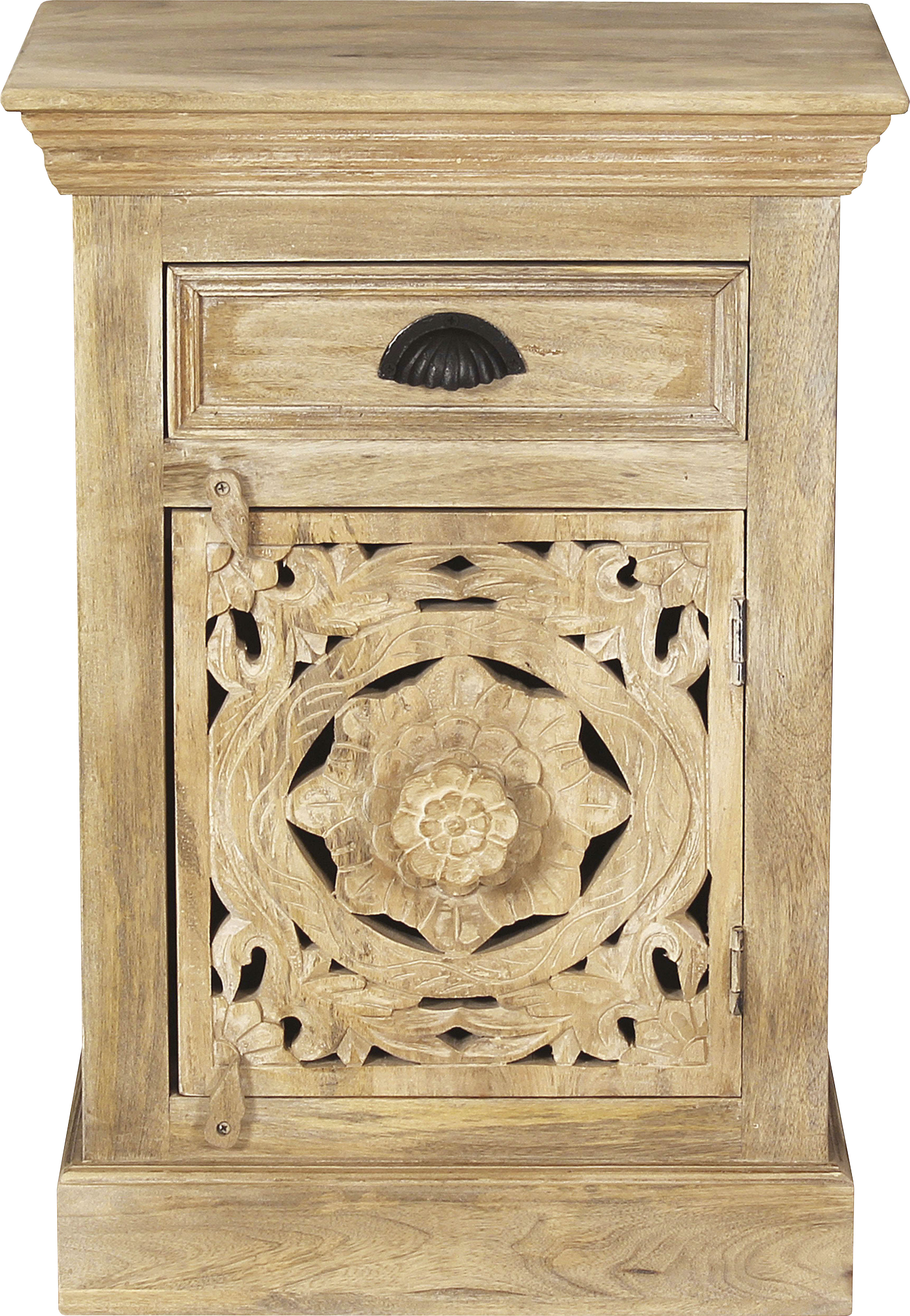 SIT Kommode "Famagusta aus Mangoholz mit Tür, Schublade & Holzschnitzereien" Aufwändige Holzschnitzereien als kunstvolles Design-Highlight