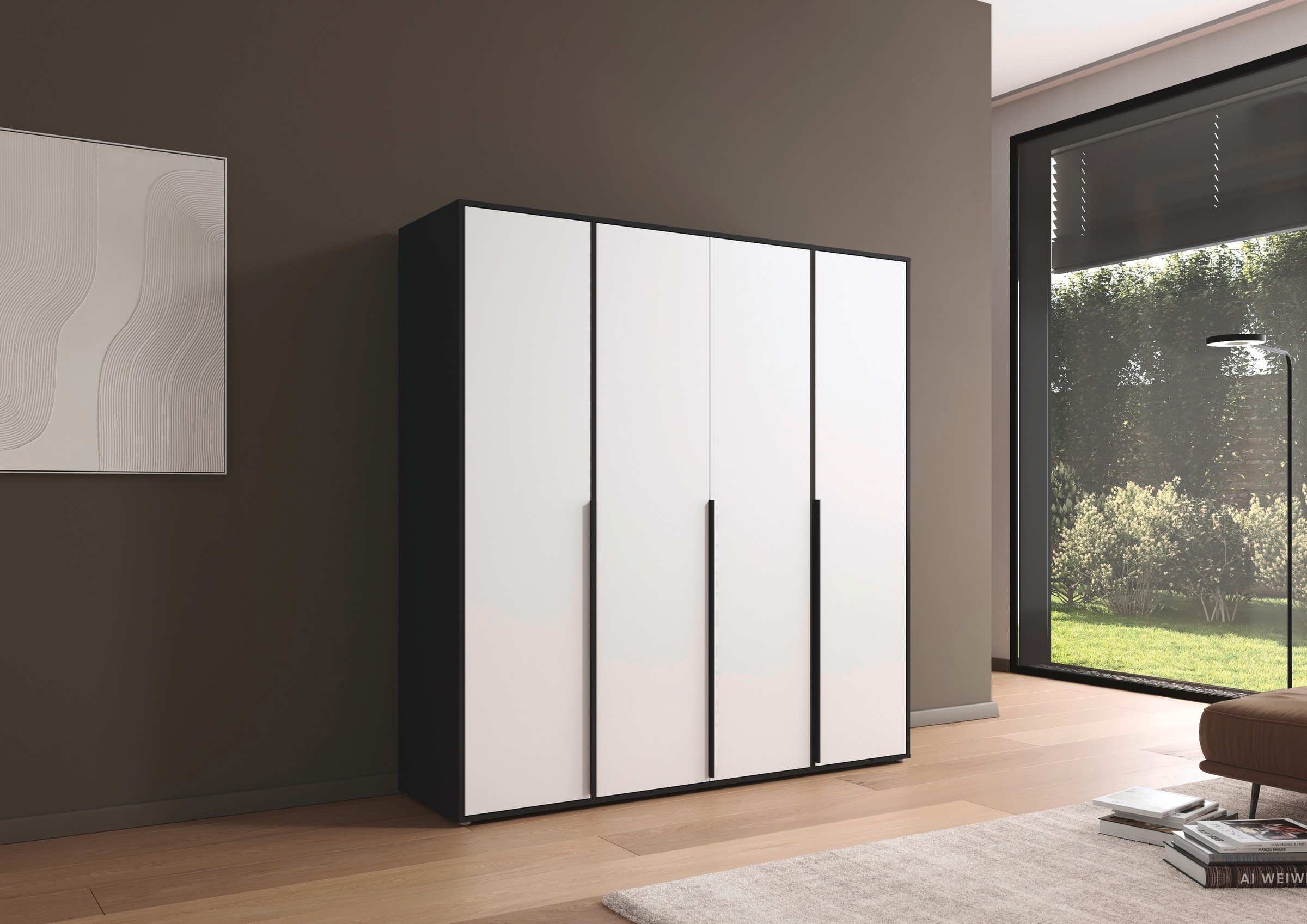 rauch Drehtürenschrank »Kleiderschrank Schrank Garderobe Wäscheschrank NAGATA viel Stauraum«, (in 3 verschiedenen Ausstattungen BASIC/CLASSIC/PREMIUM), mit modernen Stangengriffen in Graumetallic TOPSELLER MADE IN GERMANY