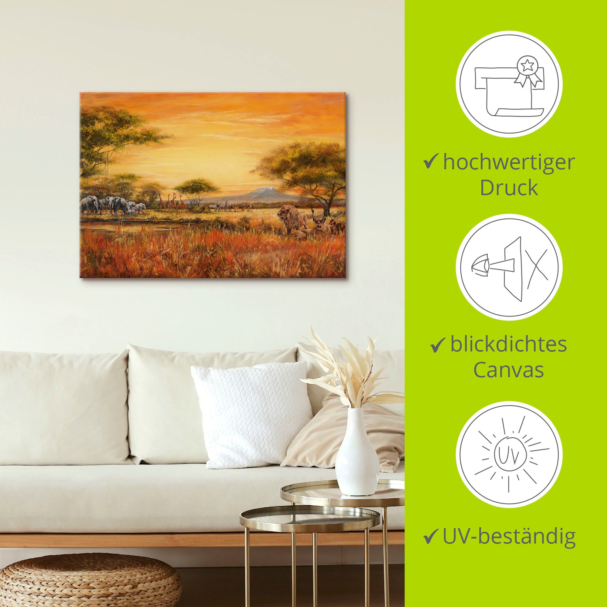 Artland Leinwandbild »Afrikanische Steppe mit Löwen« Afrika 1 Stk. tlg. auf Holzrahmen gespannt