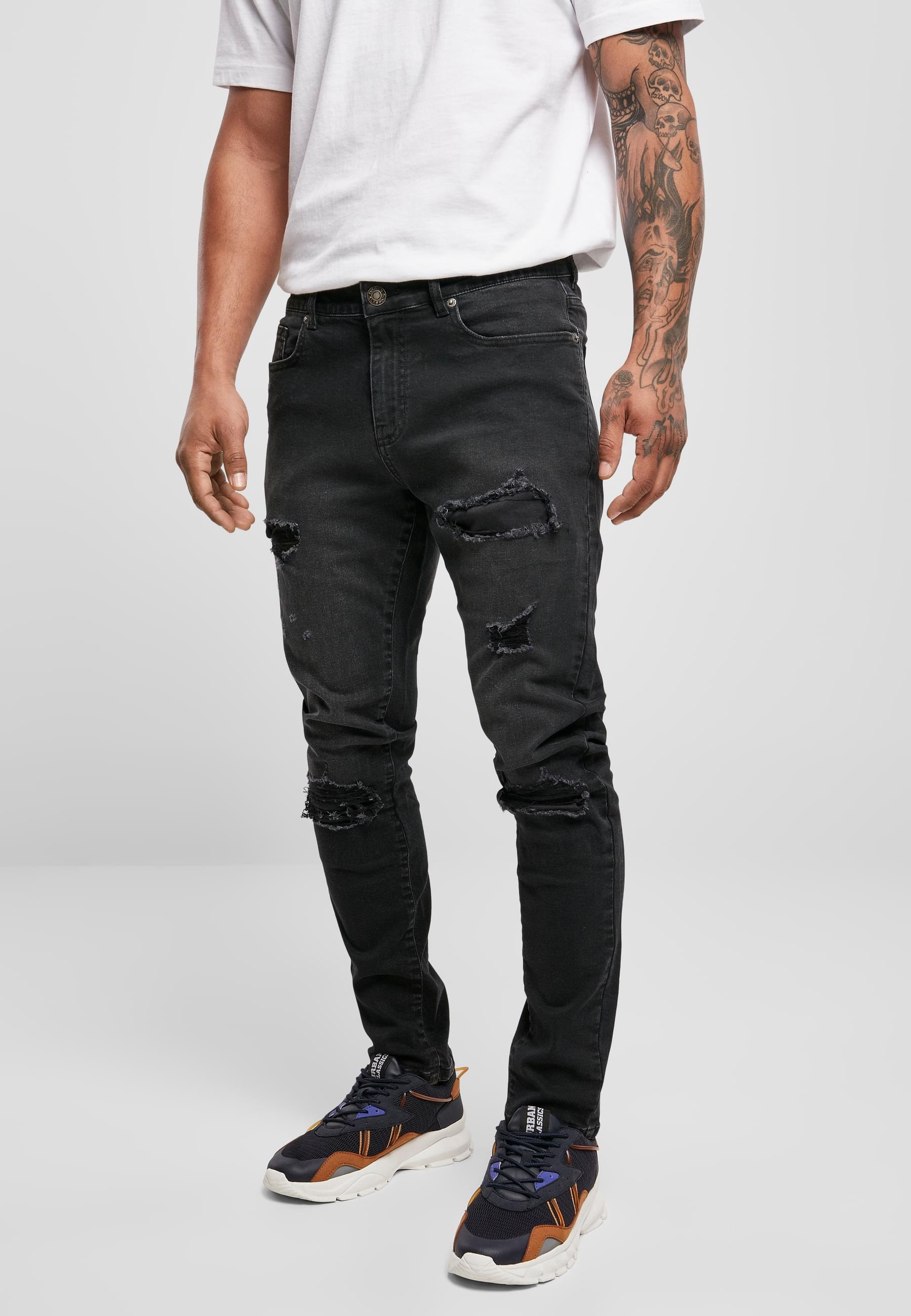 URBAN CLASSICS Bequeme Jeans »Urban Classics Herren Heavy Destroyed Slim Fit Jeans«, (1 tlg.)