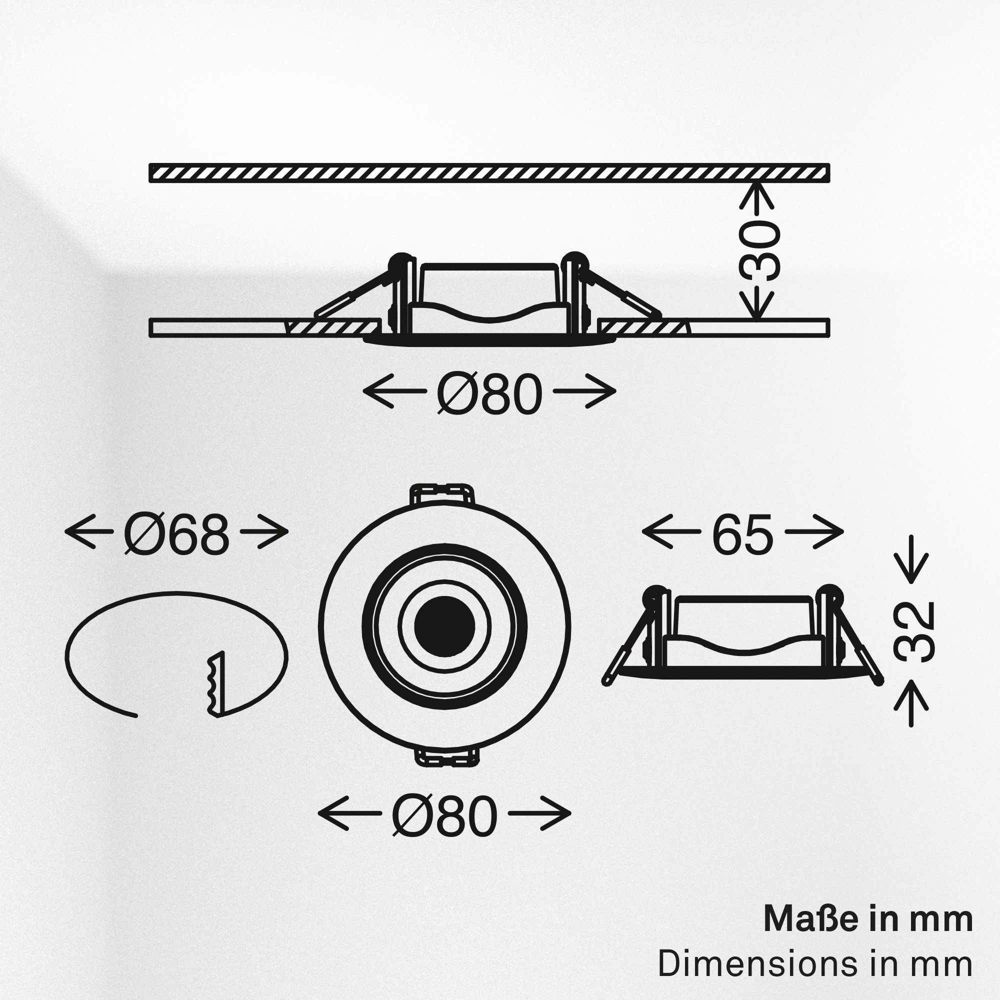 Briloner Leuchten LED Einbauleuchte »BESI« LED-Board 6 Stk. Warmweiß Einbauleuchten 8 x 3,2 cm Weiß 5 W Wohnzimmer Schlafzimmer 6er-Set