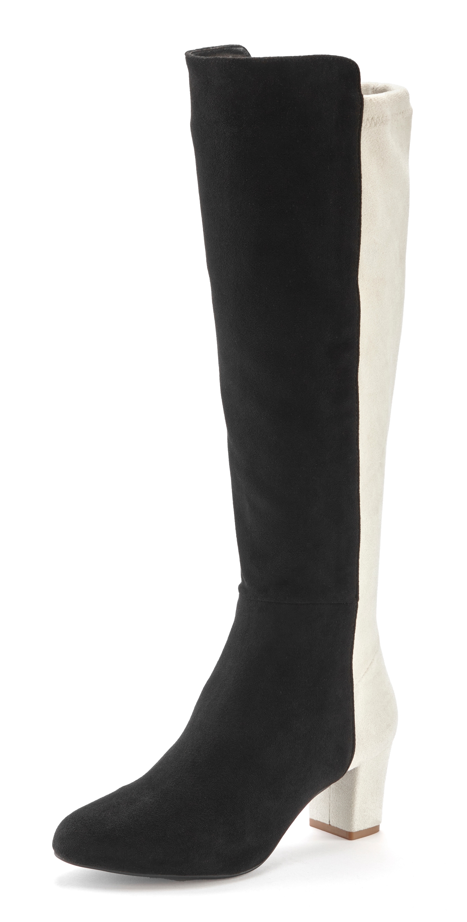 LASCANA Stiefel, Langer Stiefel, Stiefelette mit Blockabsatz in zweifarbiger Optik