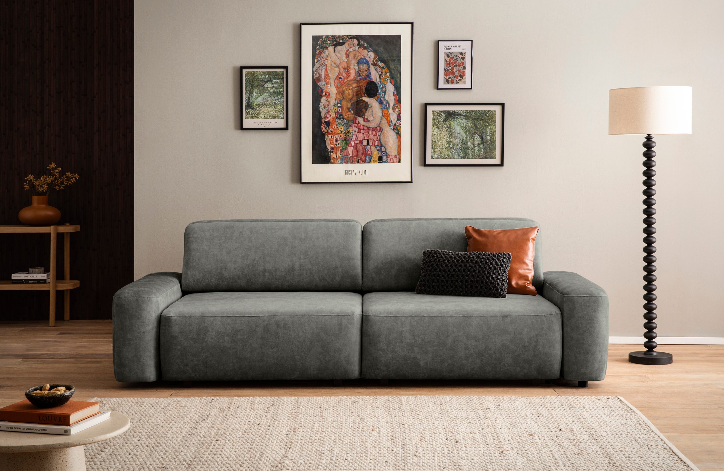 INOSIGN 3-Sitzer »TORGE (257cm), Sofa,Schlafsofa in Cord, Samtvelours, Struktur fein«, rundes Design, Schlaffunktion u. Bettkasten, Liegefläche: 135/200 cm