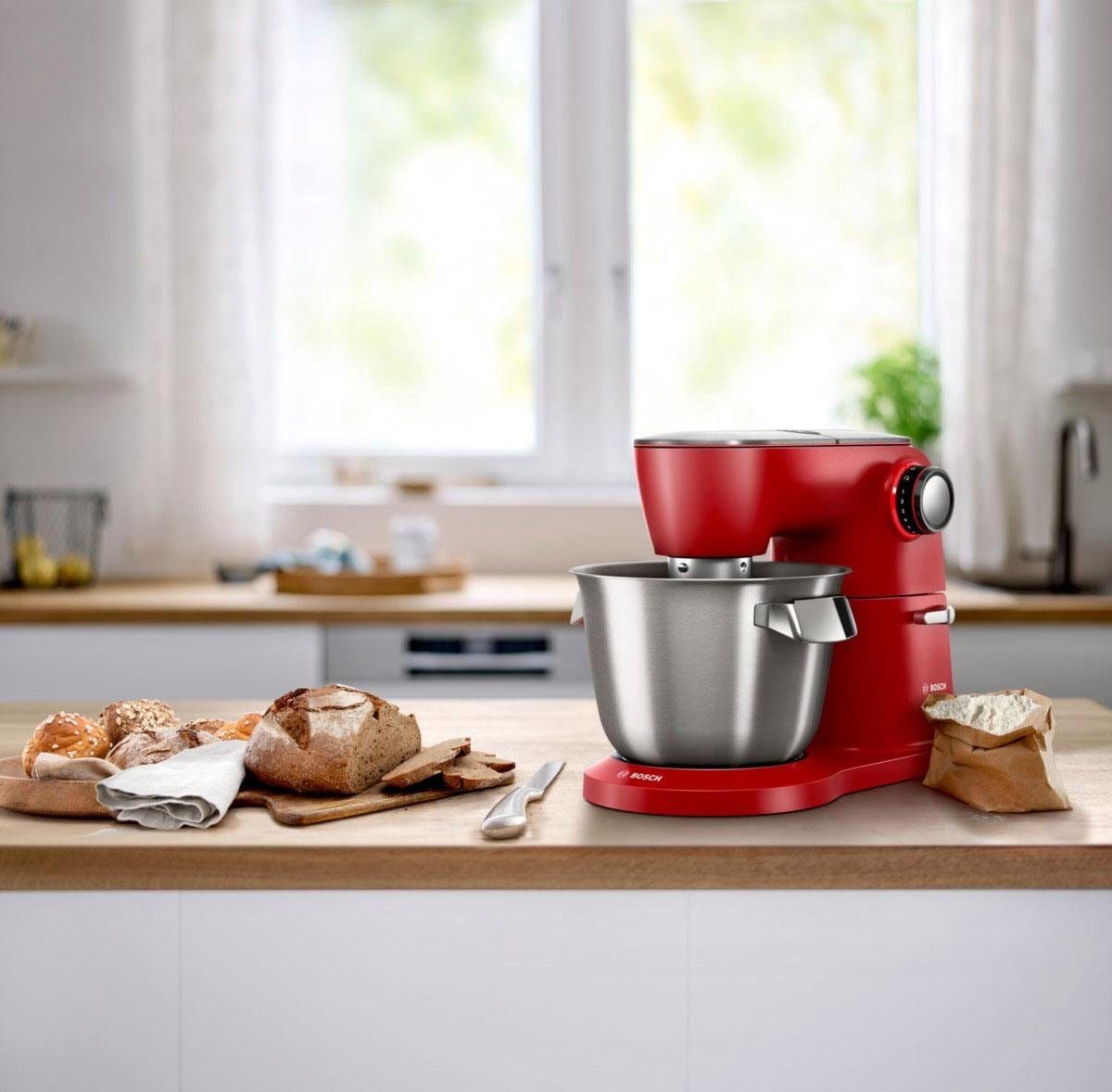 BOSCH Küchenmaschine »Serie 8 MUM9A66R00, Gratis Set VeggieLove Plus MUZ9VLP1«, Knethaken/Rühr-/Silikonbesen spülmaschinenfest, rot/silber