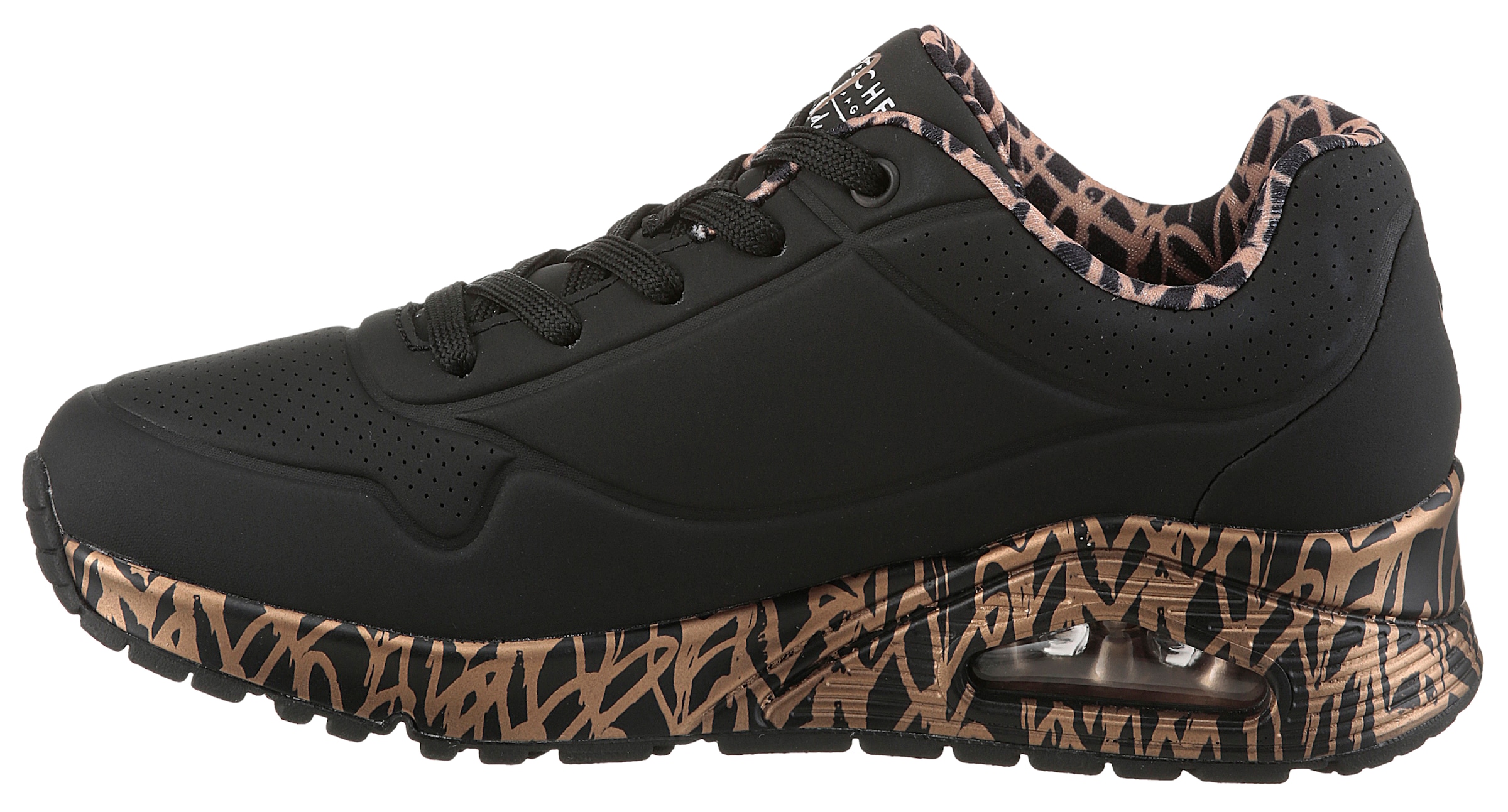 Skechers Wedgesneaker »UNO-LOVING LOVE«, Freizeitschuh, Halbschuh, Schnürschuh mit coolem Graffiti-Print