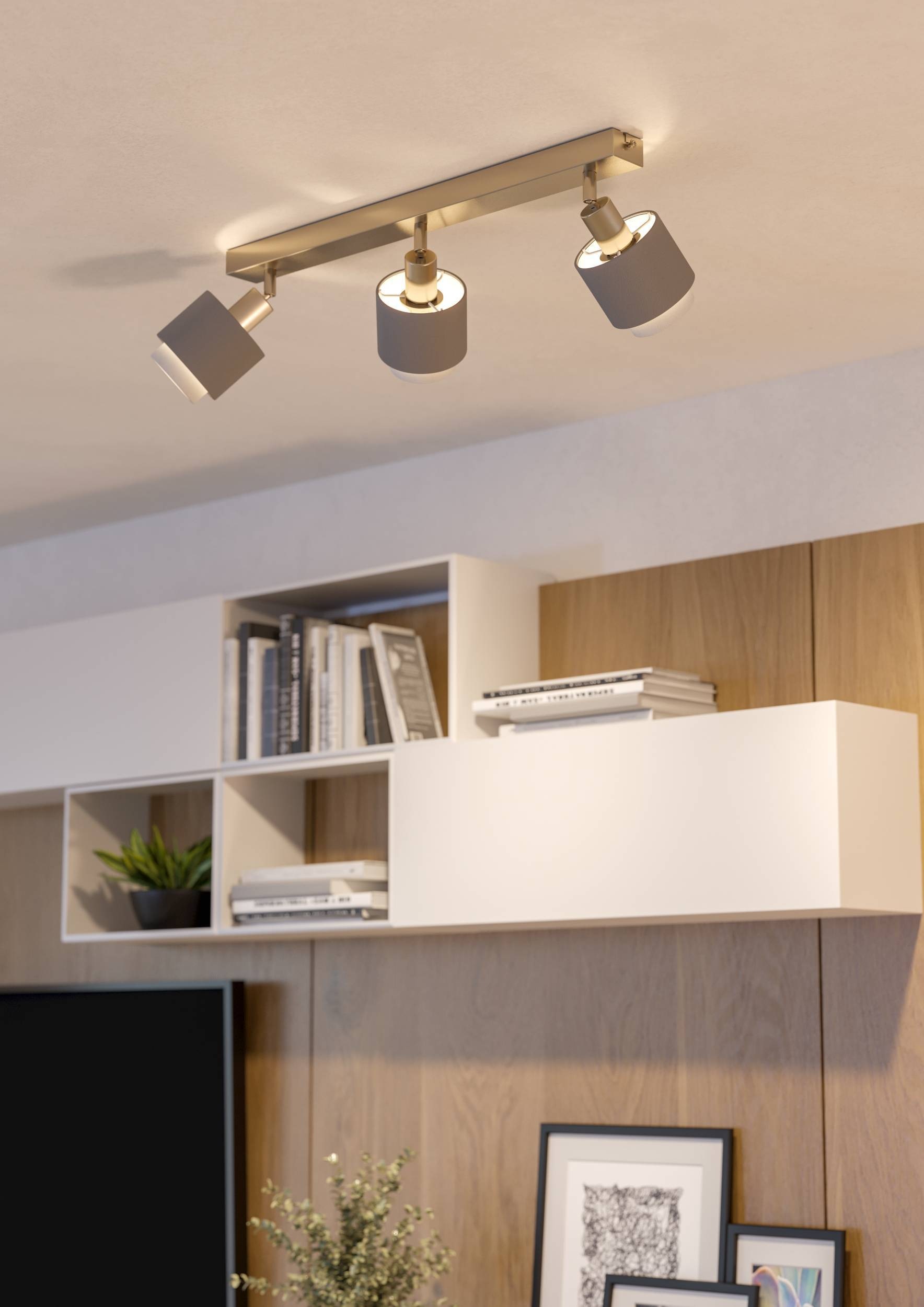 EGLO Deckenleuchte »Bellizzi Deckenstrahler schwenkbar, grau und weiß, E14, Küchenlampe« E14 1 Stk. Spot - L43 x B9 x H18,5 cm - nickel-matt - 3X7,5W exkl.