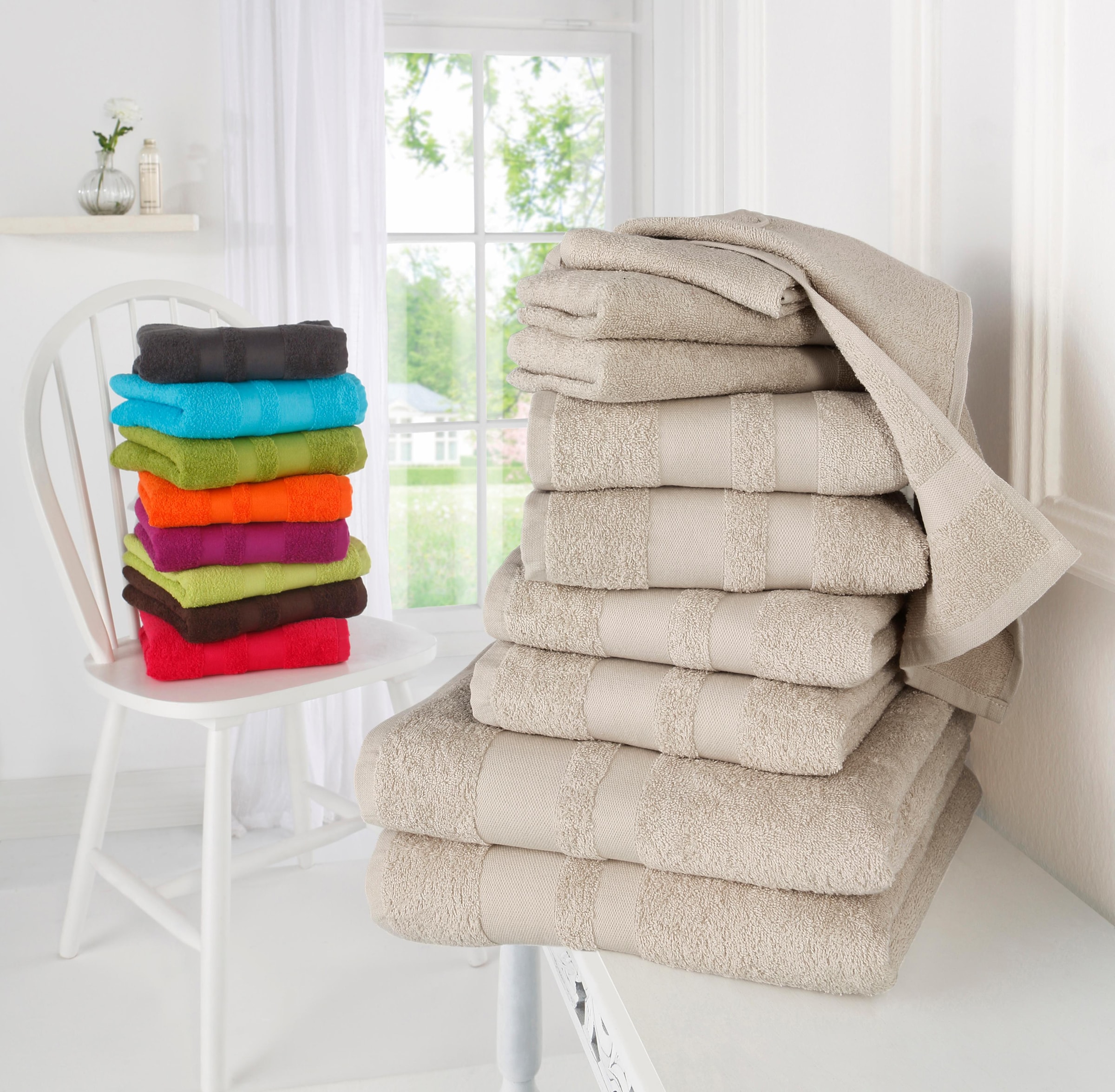 my home Handtuch Set »Vanessa, 10-tlg Handtuch-Set, Duschtücher, Handtücher und Gästetücher«, Set, 10 tlg., Walkfrottee, 100% Baumwolle, einfarbig, weich, saugstark, mit Bordüre