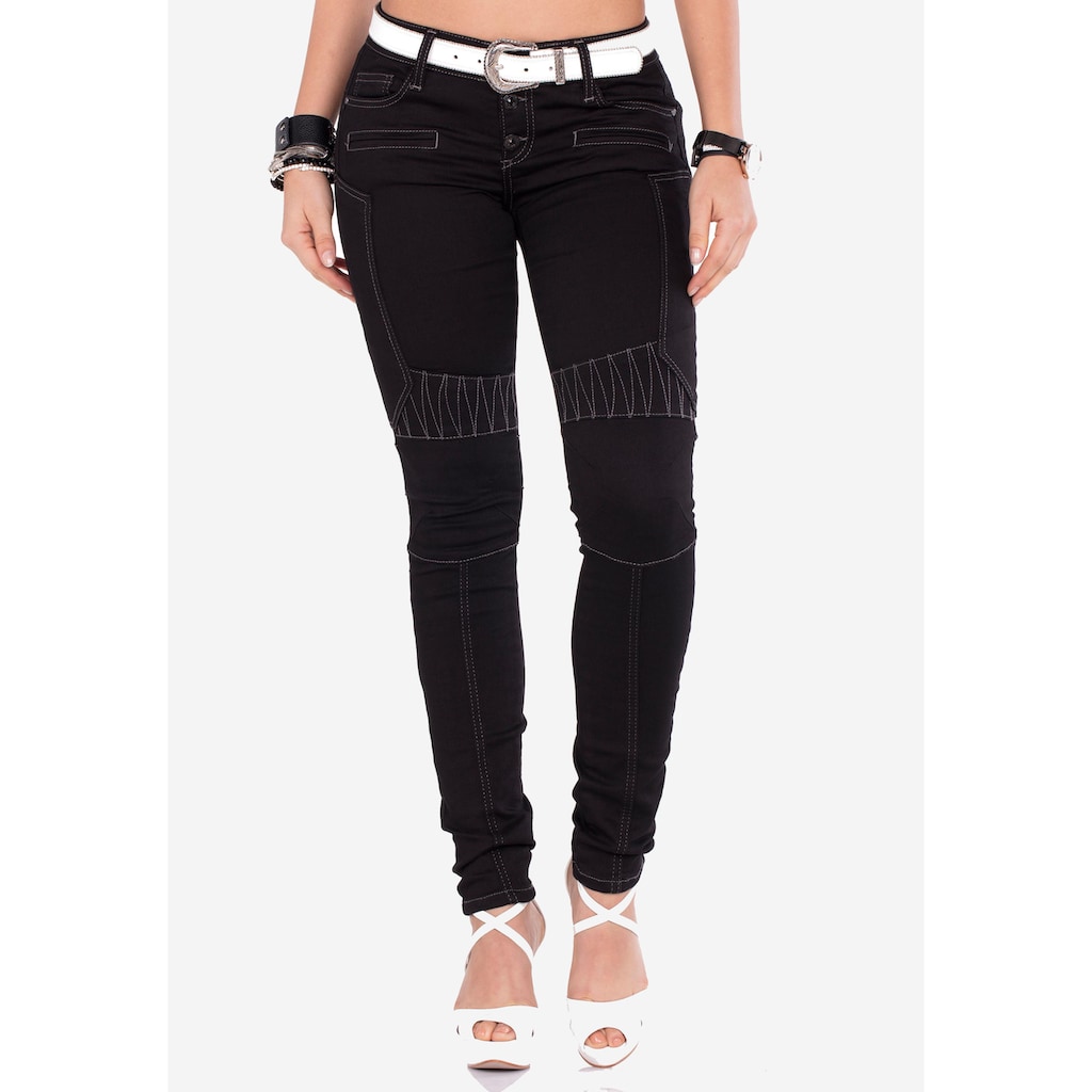 Damenmode Jeans Cipo & Baxx Slim-fit-Jeans, im Biker-Stil schwarz