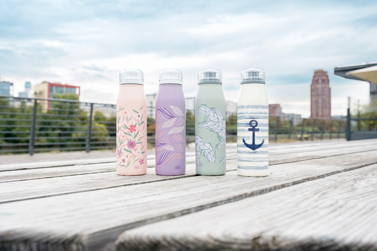 Alfi Isolierflasche »KIDS ISO BOTTLE, Edelstahlkörper, spülmaschinenfest«, (1 tlg.), 12h heiß & 24h kalt, Trinköffnung mit konsistentem Trinkfluss