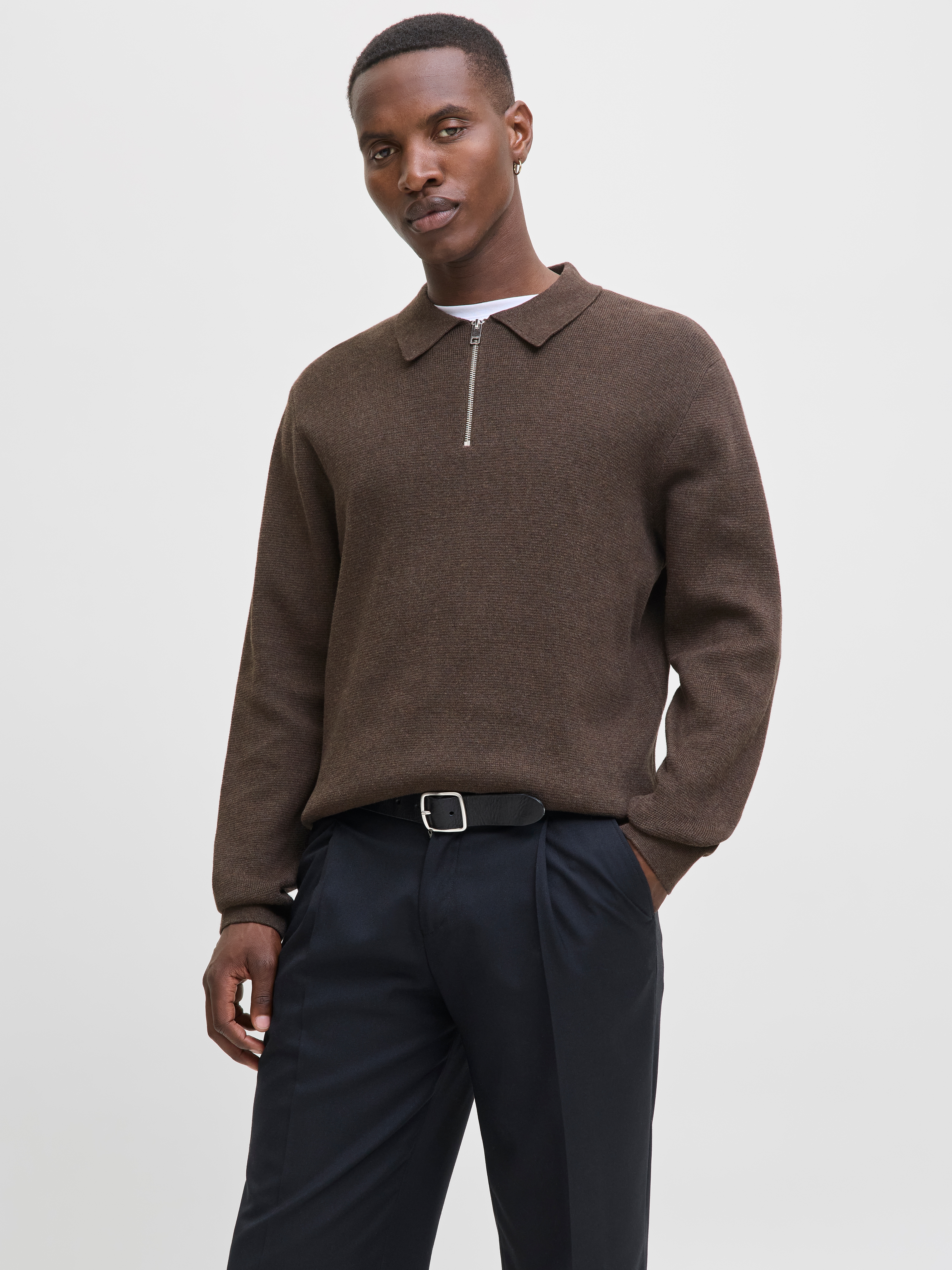 Jack & Jones Polokragenpullover "JPRBLAMILANO STITCH KNIT ZIP POLO SN" Baumwolle, locker geschnitten