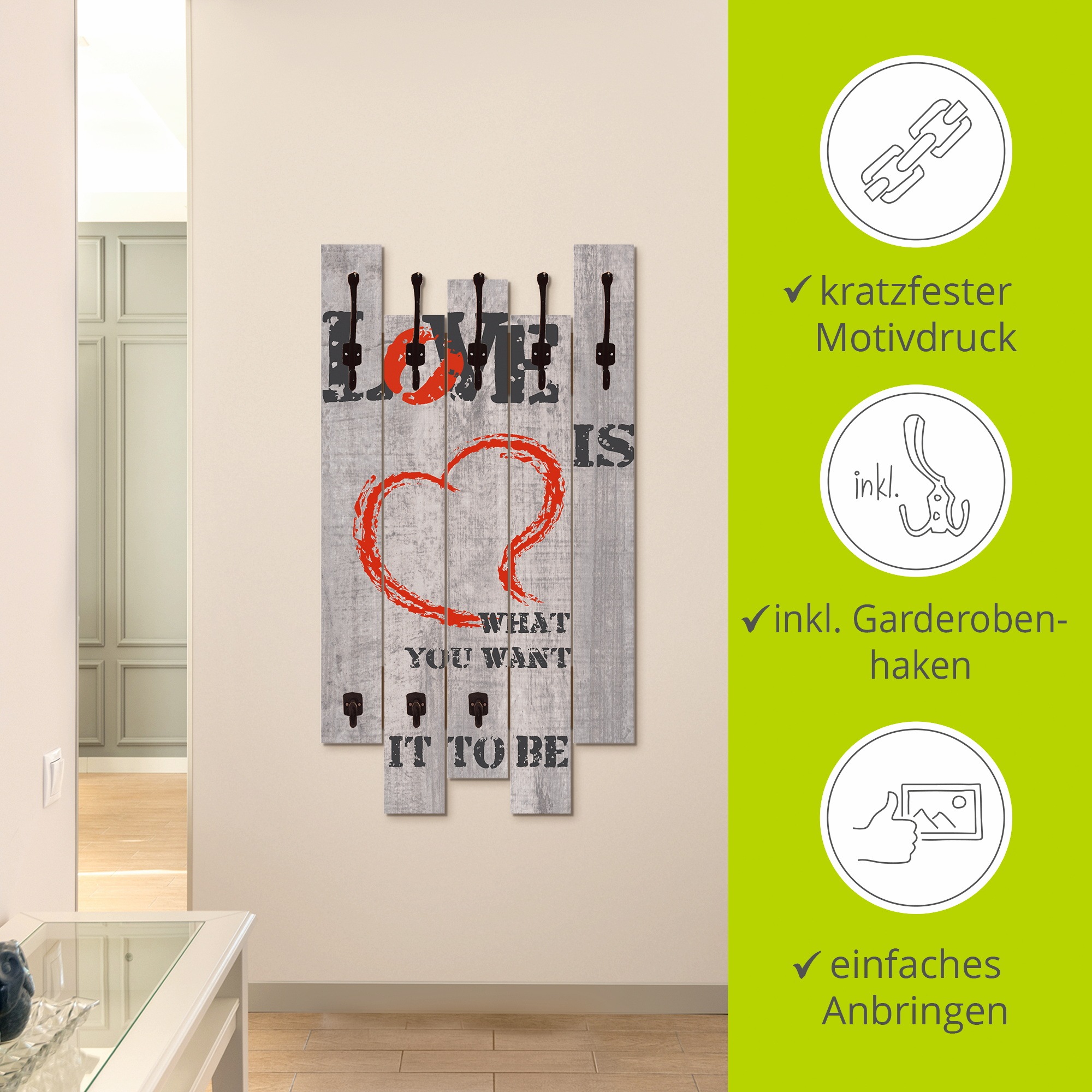 Artland Garderobenleiste »Liebe ist...«, teilmontiert