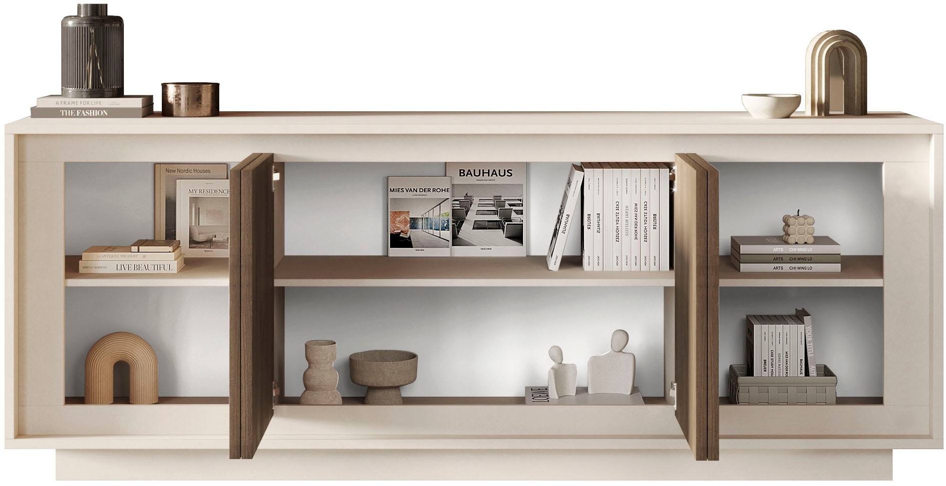 Home affaire Sideboard »Sky, B/T 207/50 cm, Kommode/Anrichte/Stauraumschrank, 4 Türen« Softclosing, Korpus & Front 22 mm stark, Rahmen-Optik