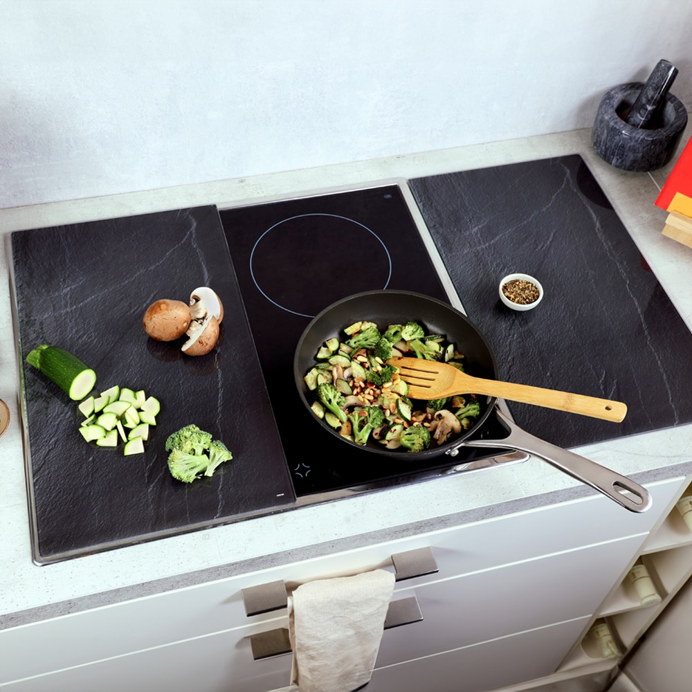 KESPER® Schneide- und Abdeckplatte »Multi-Glasschneideplatte, 2er, Schiefer« 4 rutschhemmende Gummifüße je Platte, aus gehärtetem Sicherheitsglas
