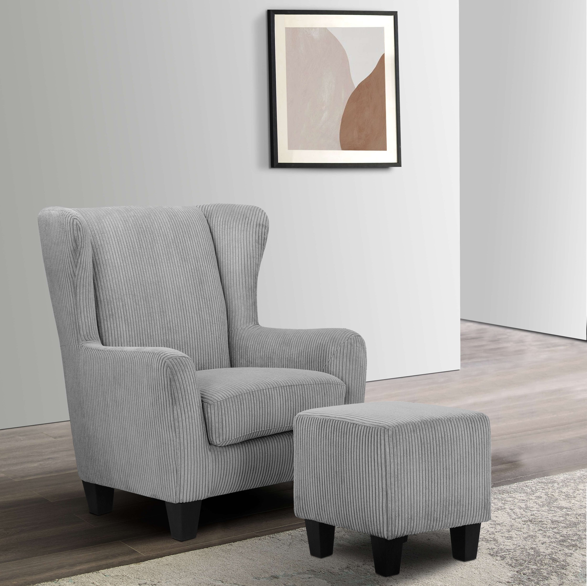 Home affaire Ohrensessel »Chilly, Sessel mit Hocker und Federkern-Polsterung,«, (Set, 2 St., bestehend aus Sessel und Hocker), in Cord und Microfaser-Bezug, Unser Dauertiefpreis